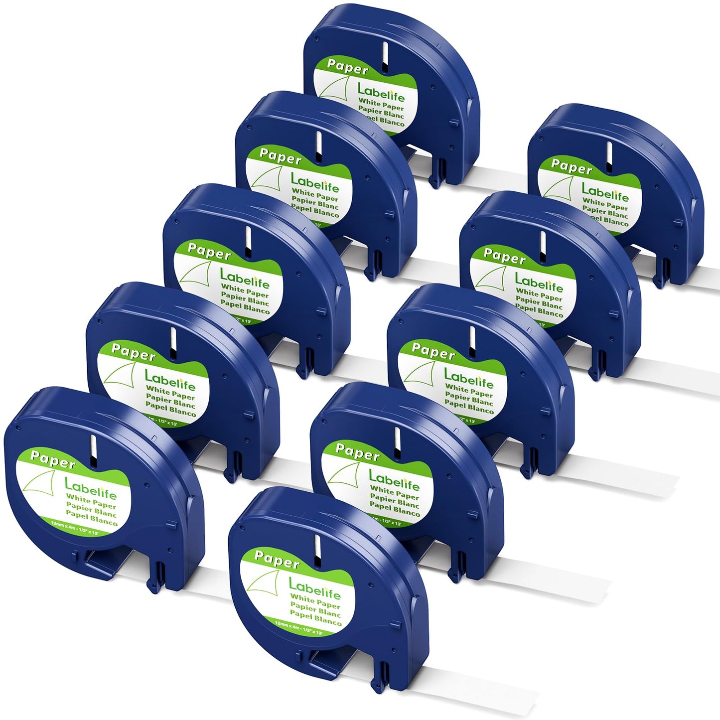 Compatible with Dymo Label Maker Refills LetraTag White Paper 91330 10697 Label Tape for Dymo Letra Tag LT-100H LT-100T Plus 200b QX50 2000 (10-Pack 12mm x 4m 1/2'' x 13')