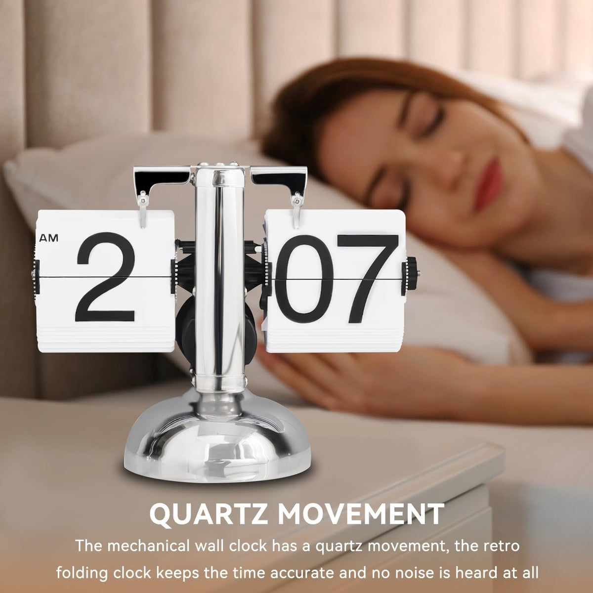 Flip Desk Clock,Retro Digital Flip Down Clock,Retro Minimalist Single Foot Mechanical Auto Flip Clock Desk Clock Digital Display for Home Livingroom(White)