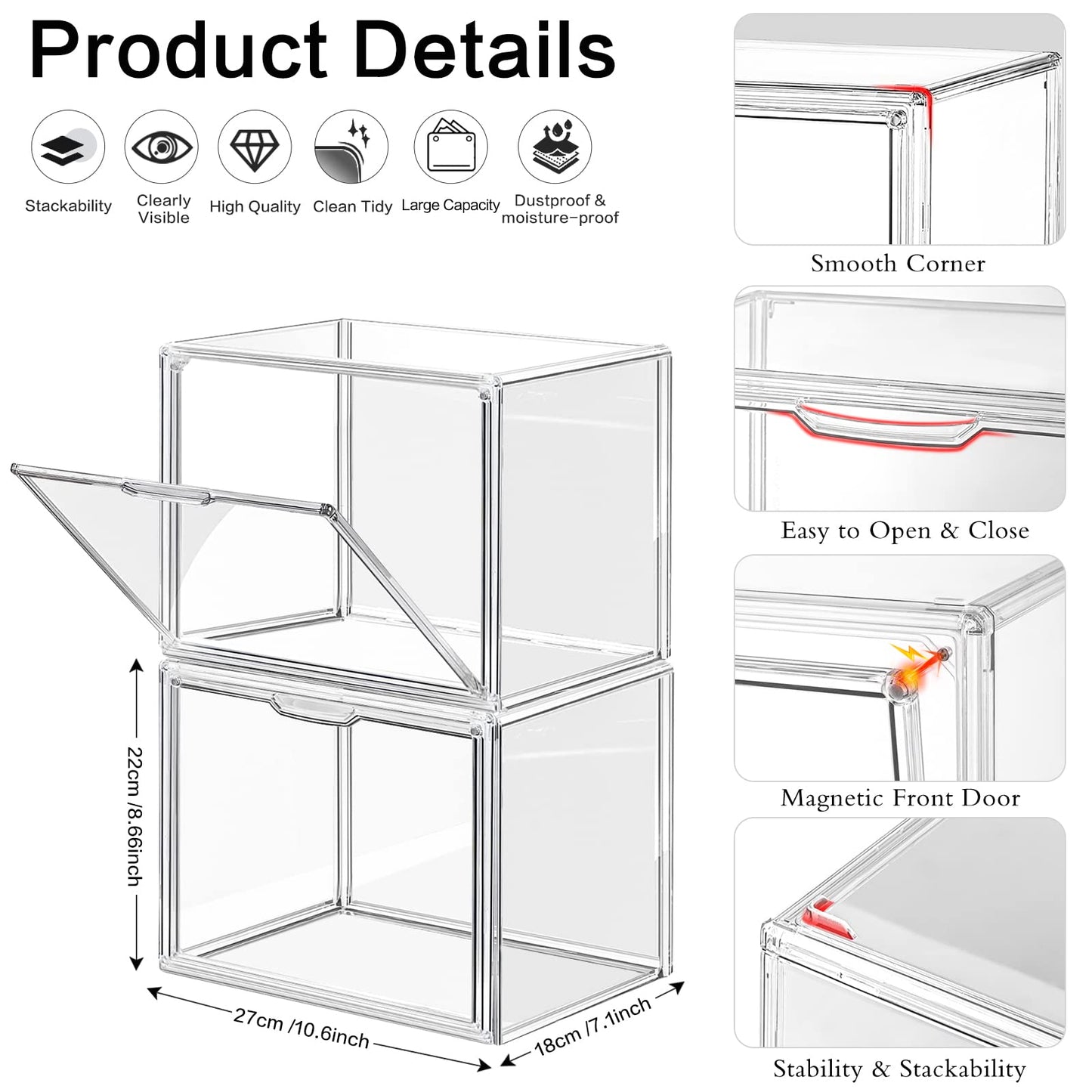 4 Packs Clear Plastic Handbag Storage Organizer for Closet, DILIBRA Acrylic Display Box for Handbag, Stackable Storage Boxes Bag Organizer with Magnetic Door for Small Purse Clutch Wallet Book Hats