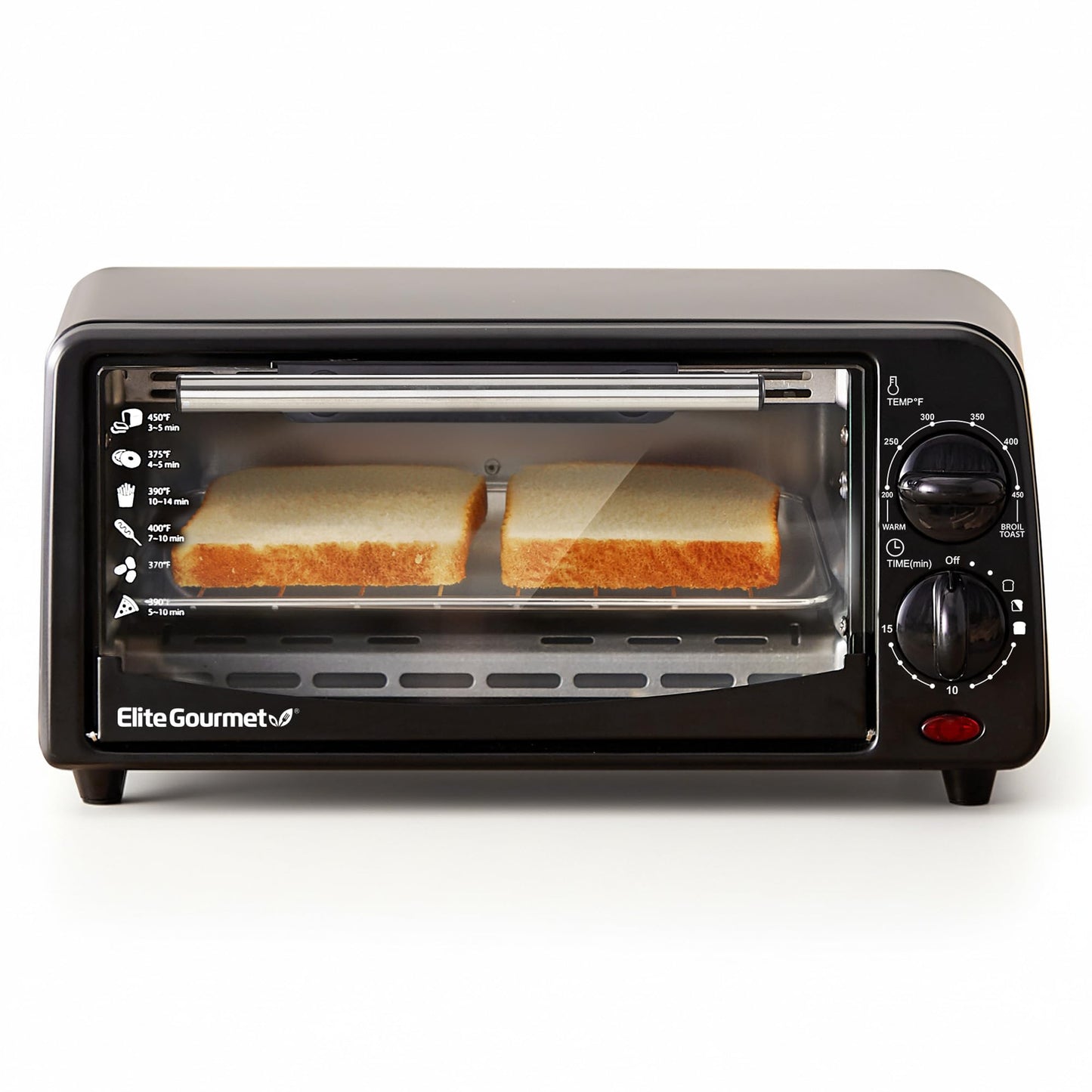 Elite Gourmet ETO236 Personal 2 Slice Countertop Toaster Oven with 15 Minute Timer Includes Pan and Wire Rack, Bake, Broil, Toast, Black