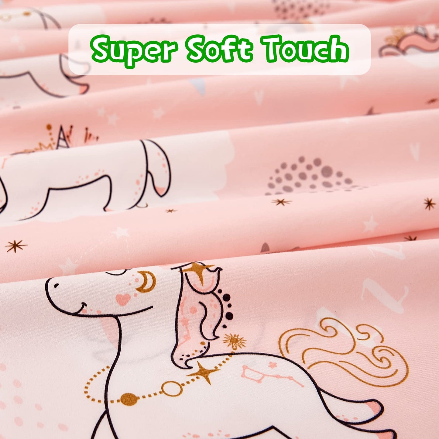 JSD Pink Moon Unicorn Kids Sheet Set Full 4 Piece, Cute Printed Microfiber Bed Sheets for Girls Deep Pocket