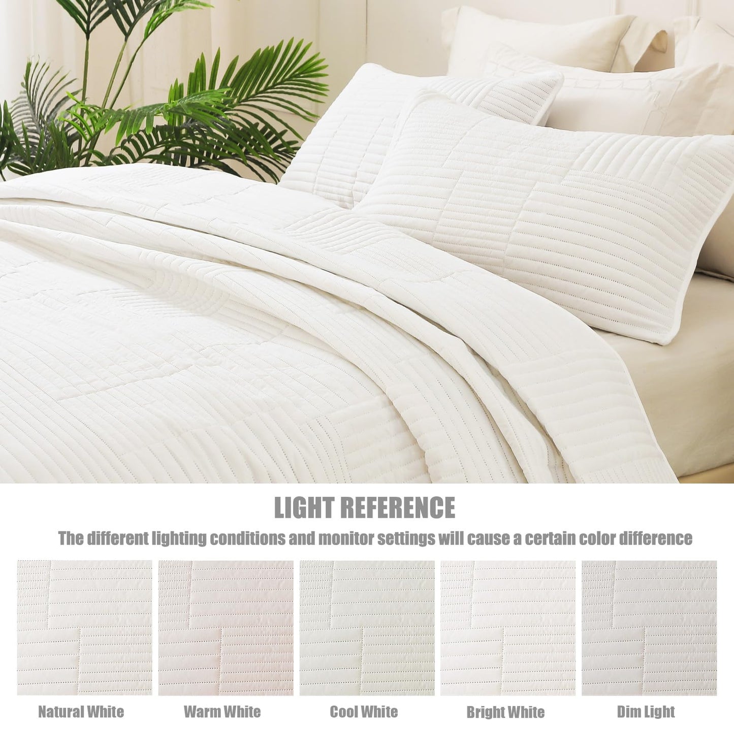 Whale Flotilla Ultra Soft Queen Quilt Bedding Set, Lightweight White Quilts Bedspreads Full Size, Ultrasonic Geometric Coverlet Bed Cover for All Seasons (1 Quilt, 2 Pillow Shams)