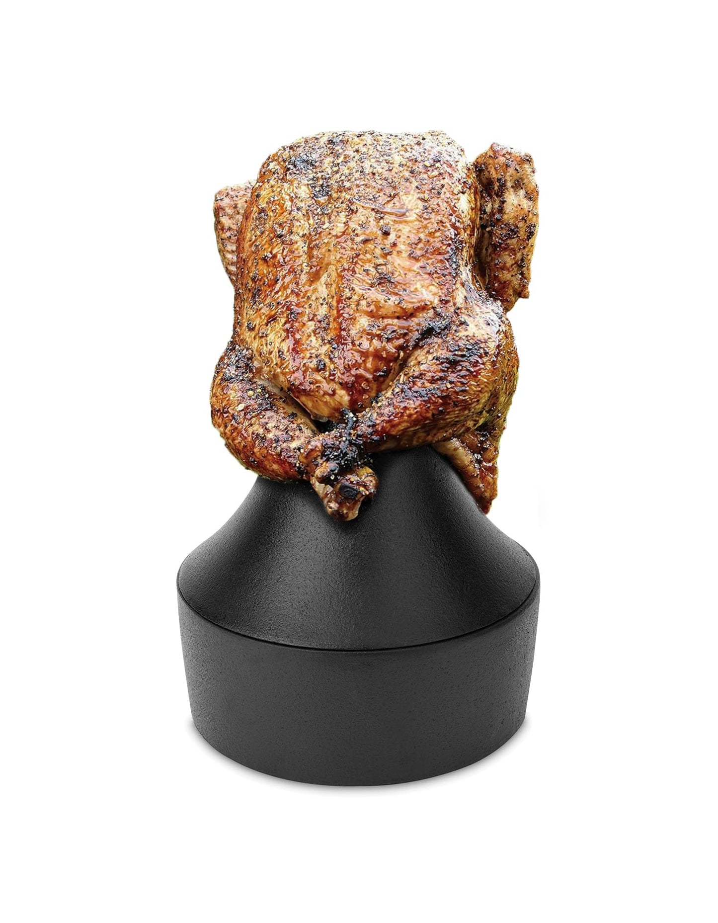 Outset Cast Iron Beer Can Chicken Holder, Garlic Roaster and Flavor Infuser, Black