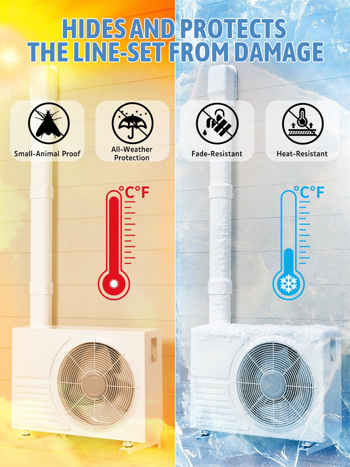 Kalkehay 4" W 9Ft L Line Set Cover for Mini Split and Central Air Conditioners Decorative PVC Line Cover Kit for Outdoor AC Heat Pump Systems
