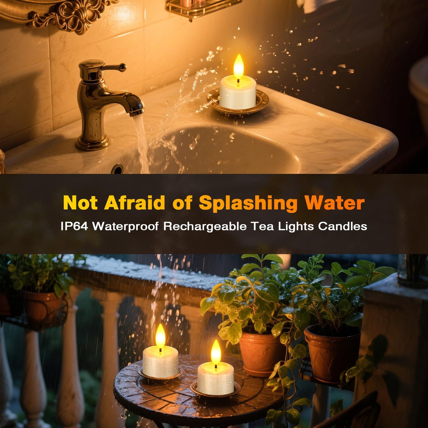 Yme Rechargeable Flameless Tea Lights Candles with Remote & Magnetic Charging Base, 6pcs Waterproof Battery Operated LED Flickering Votive Candles with Timer for Home Halloween Christmas Party Decor