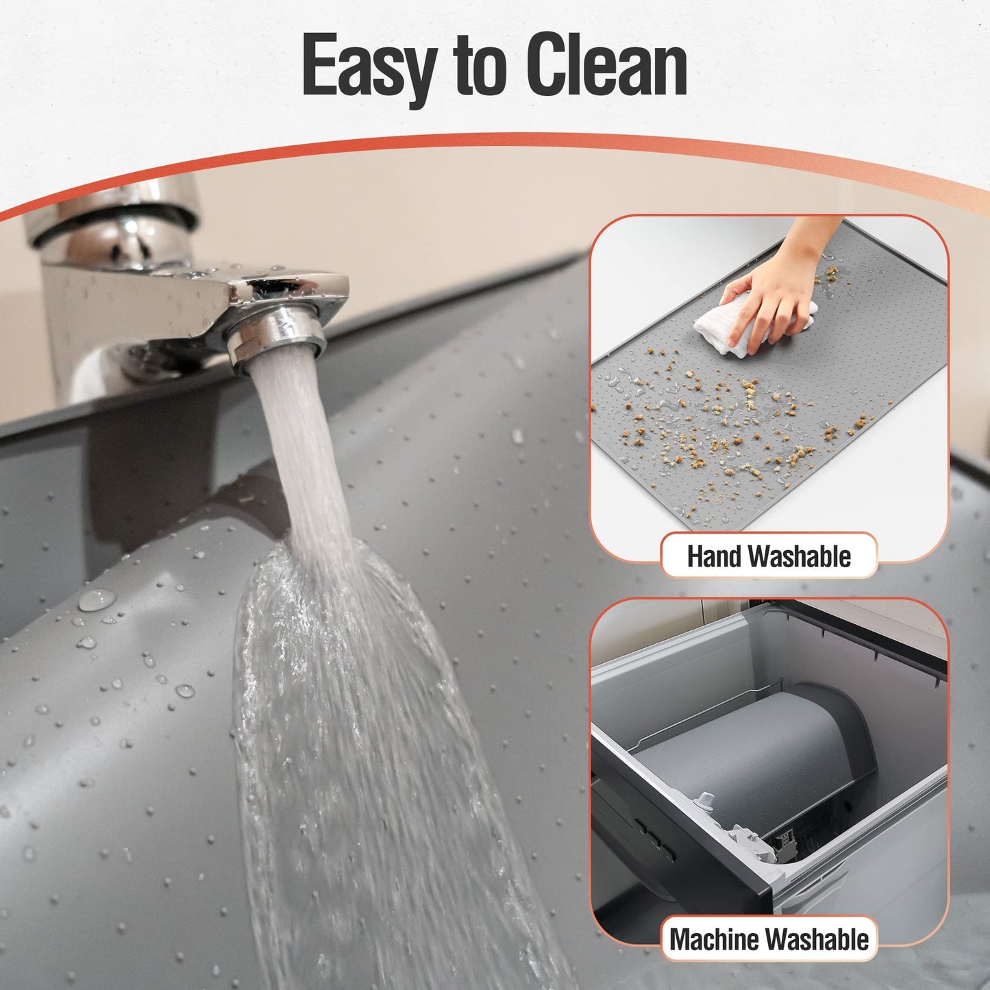 Conlun Silicone Dog Food Mat, 81x61cm Rubber Dogs and Cats Bowl Mat, Anti-Slip, Waterproof, Raised Edge Avoid Water Spilling Out, Easy Clean in Dishwasher,Gray