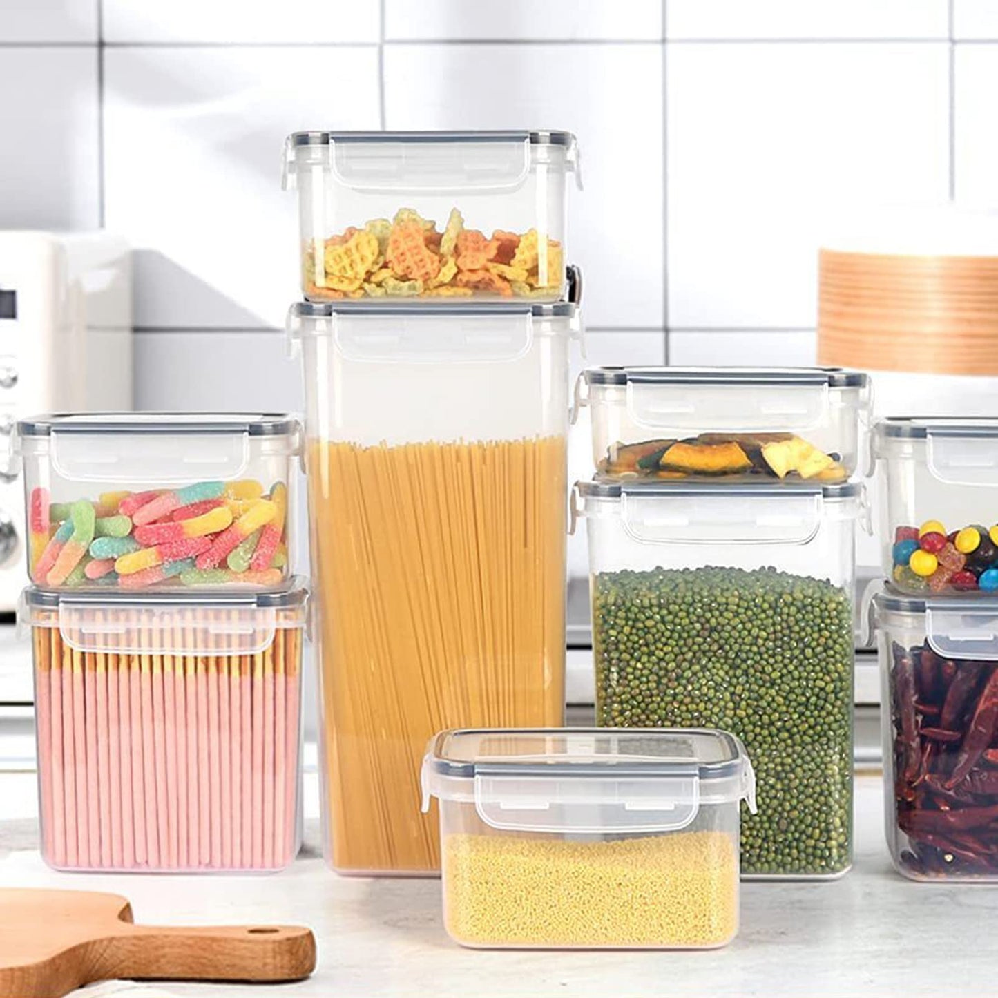 stusgo 42 Pack Airtight Food Storage Containers with Lids, Plastic Kitchen and Organization Canisters for Cereal, Flour and Sugar, BPA Free, Includes Spoons, Labels and a Pen