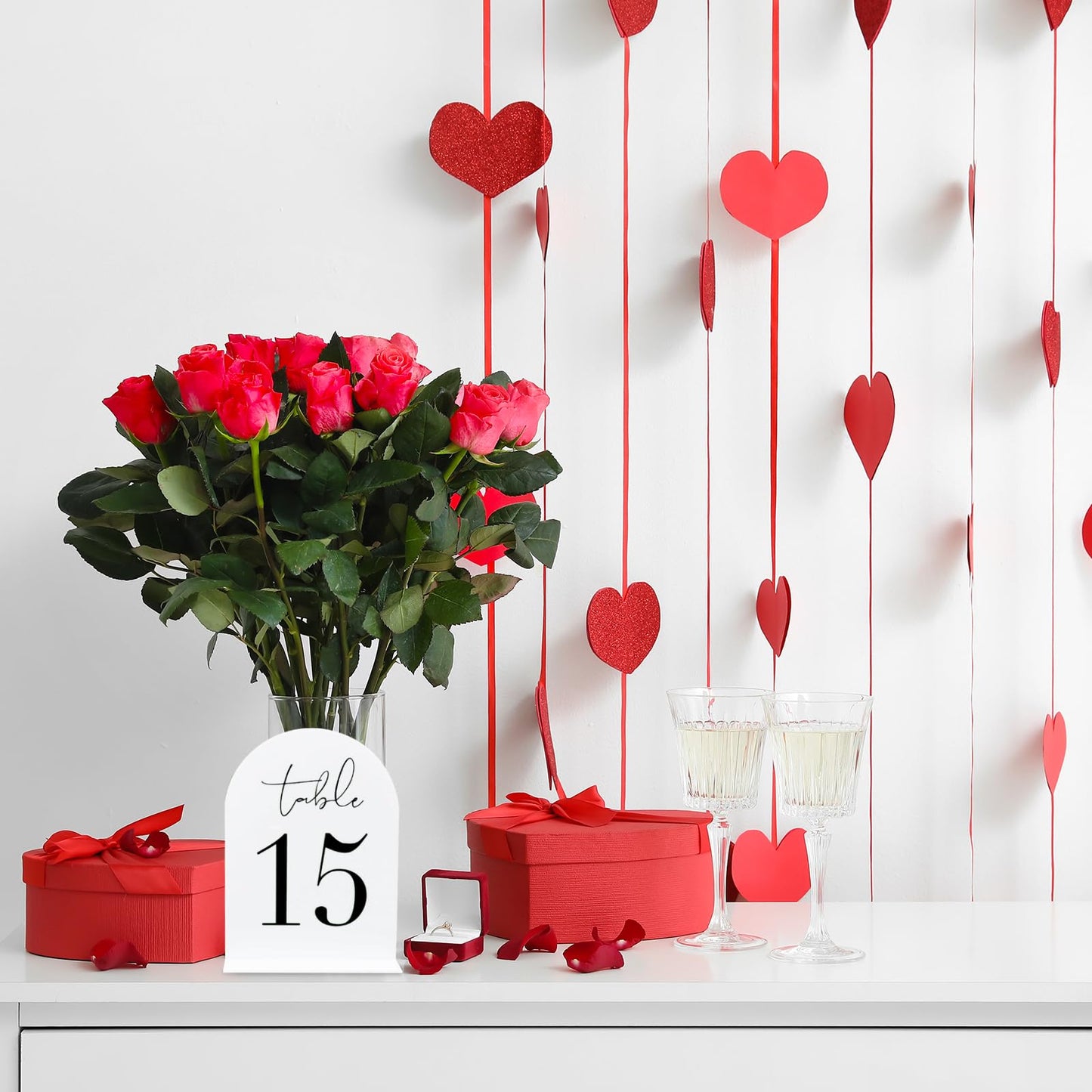 Auch White Arch Acrylic Table Numbers 1-15 with Stand, 5x7" White Arch Acrylic Sign and Holder Wedding Table Numbers for Reception, Centerpiece, Event (White)