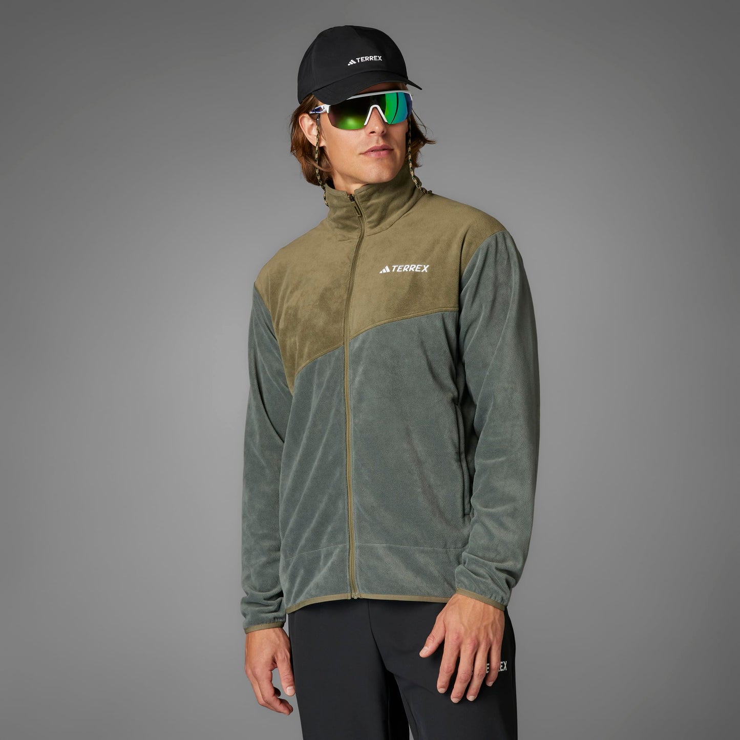 adidas Mens Terrex Multi Full-Zip Fleece Hiking Jacket,Ivy/Olive Strata,Medium