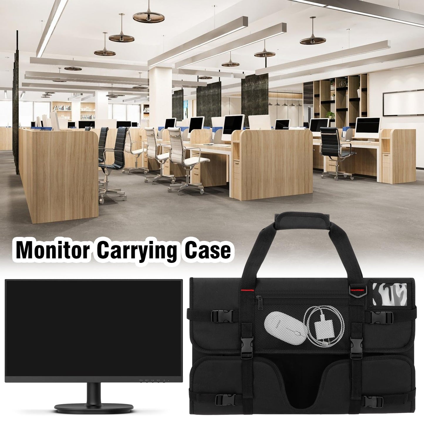 Monitor Carrying Case, Monitor Travel Case for 27" LCD Screens and Monitors, Protective Monitor Bag Computer Monitor Dust Covers with Padded Velvet Lining & Adjustable Shoulder Strap