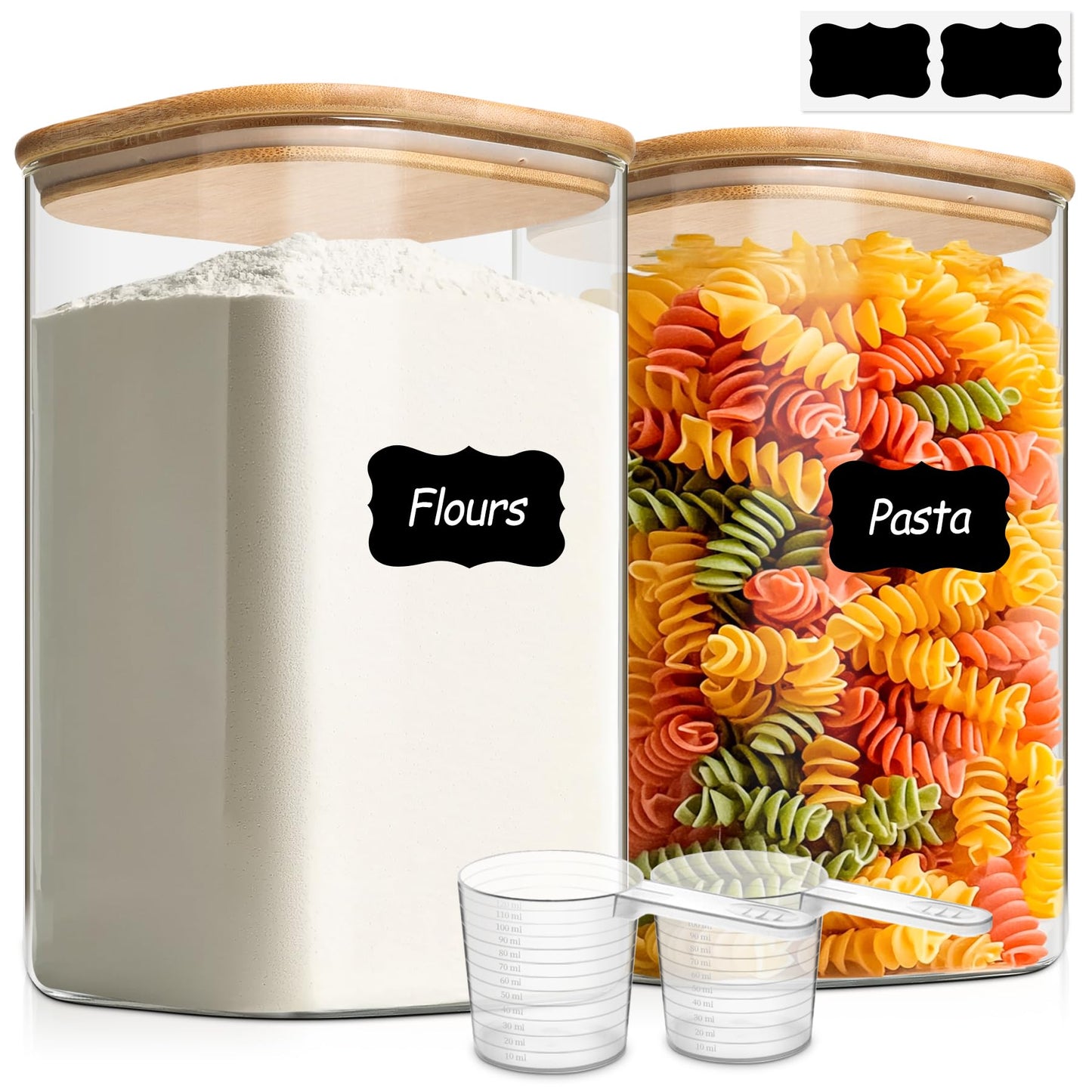 ComSaf 1.2 Gallon Wide Mouth Flour Sugar Storage Containers 2 Pcs, 156 oz Glass Storage Containers with Lids, Large Pantry Glass Jar with Lid, Big Jars for Rice, Flour, Sugar, Cereal, Cookie, Coffee