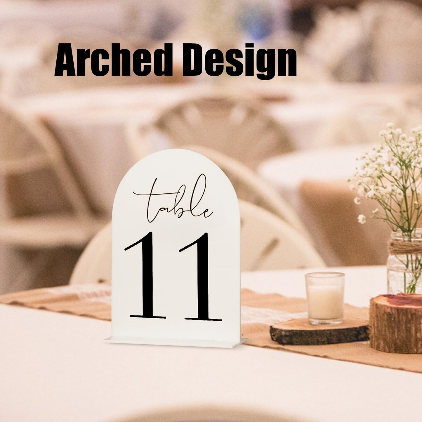 Auch White Arch Acrylic Table Numbers 1-15 with Stand, 5x7" White Arch Acrylic Sign and Holder Wedding Table Numbers for Reception, Centerpiece, Event (White)