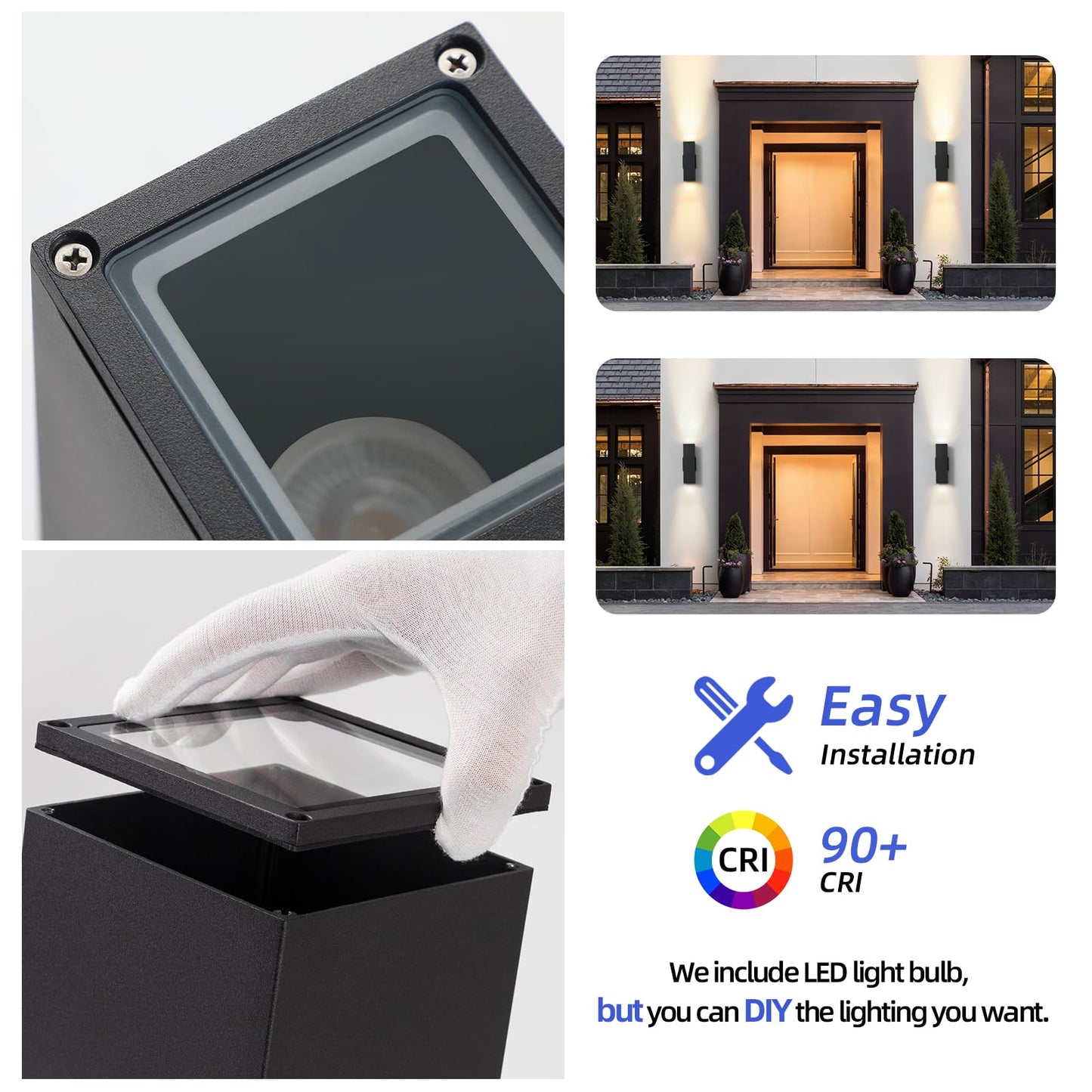 tewei LED Outdoor Wall Sconce Lights Modern Exterior Lighting Fixtures, Matte Black Up and Down Outdoor Wall Lights for House Front Porch Garage, Warm White 3000K, 1 Pack