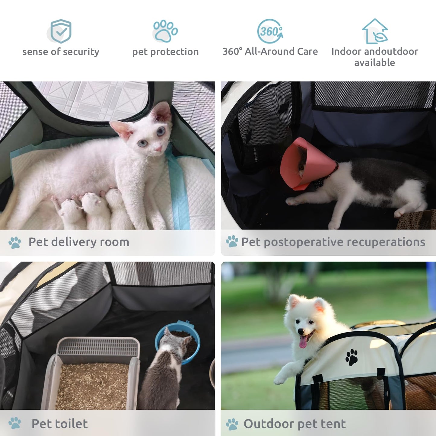SENCONE Portable Pet Playpen, Dog Playpen Foldable Pet Exercise Pen Tents Cat House Playground for Puppy Kitten Indoor Outdoor Travel Camping Use