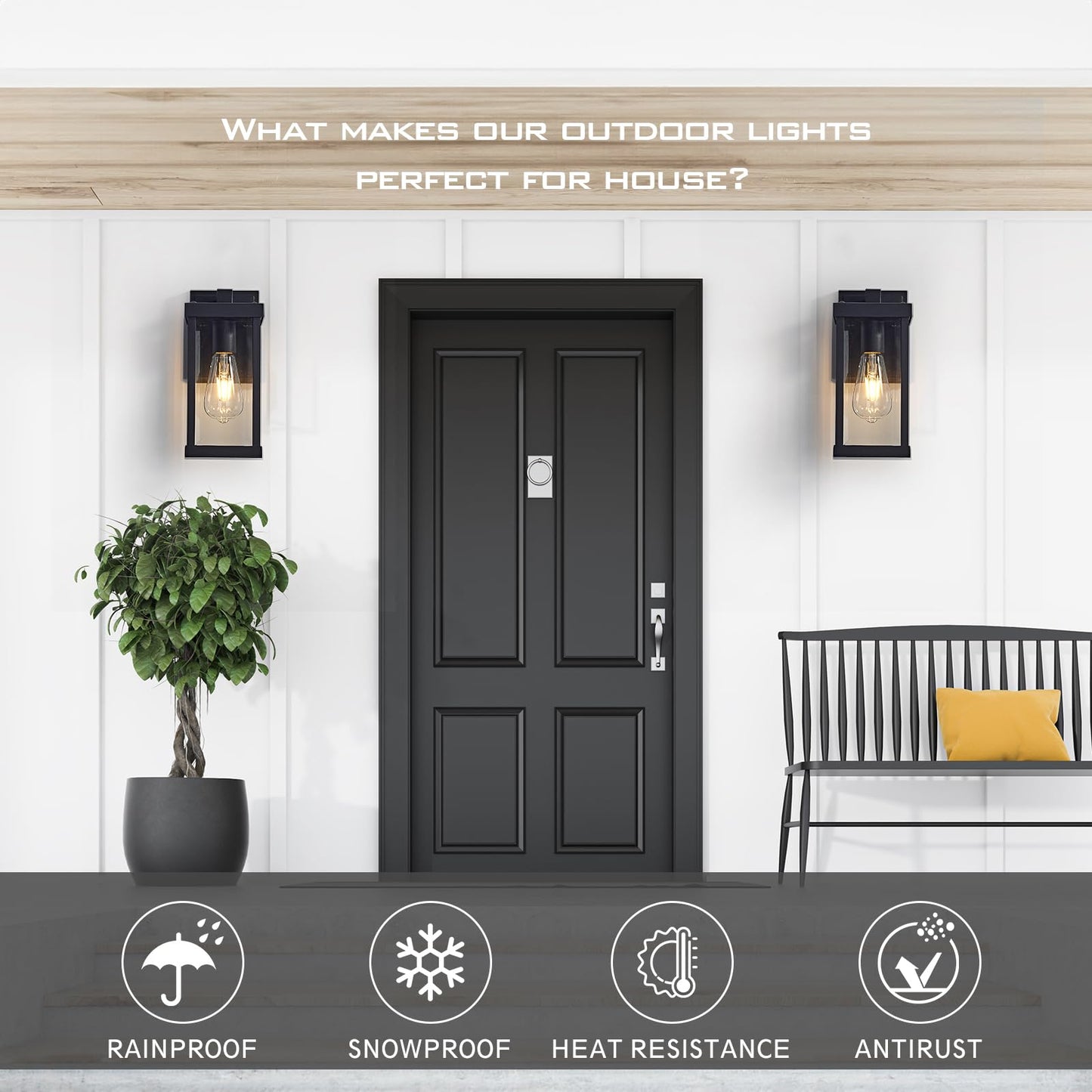 Black Outside Lights for House 11" H Outdoor Wall Sconce Waterproof Exterior Light Fixtures for Garage, Doorway, Porch, Patio