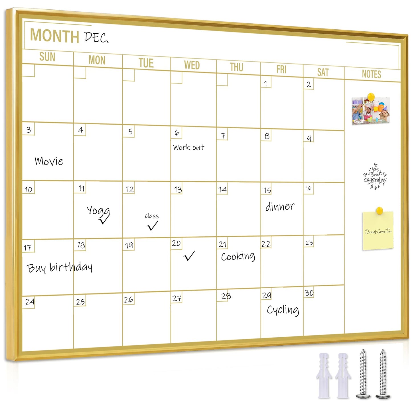 Marribol Gold Dry Erase Calendar Whiteboard for wall-60x45cm,Portable Aluminum Frame,Magnetic Calendar White Board,Wall Planner Dry Erase Board for Office, Kitchen, School, Home-GG-4560