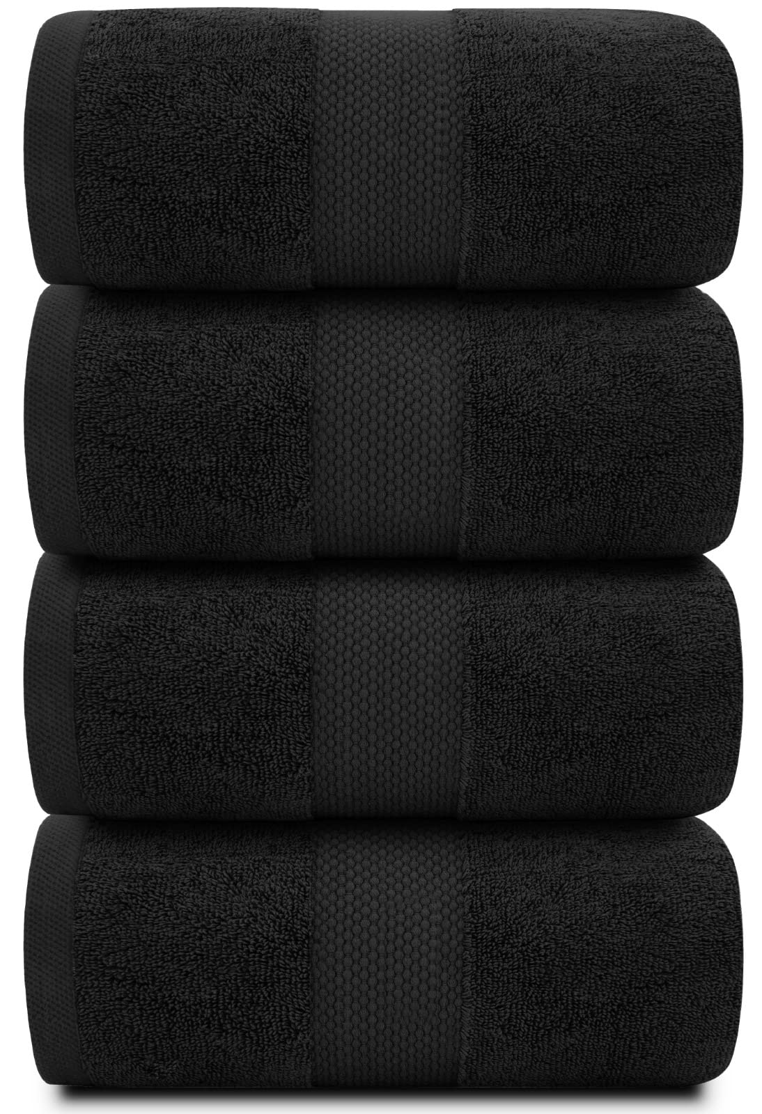 White Classic Luxury Bath Towels Large | 700 GSM Cotton Absorbent Hotel Bathroom Towel | 27x54 Inch | 4 Pack | Black