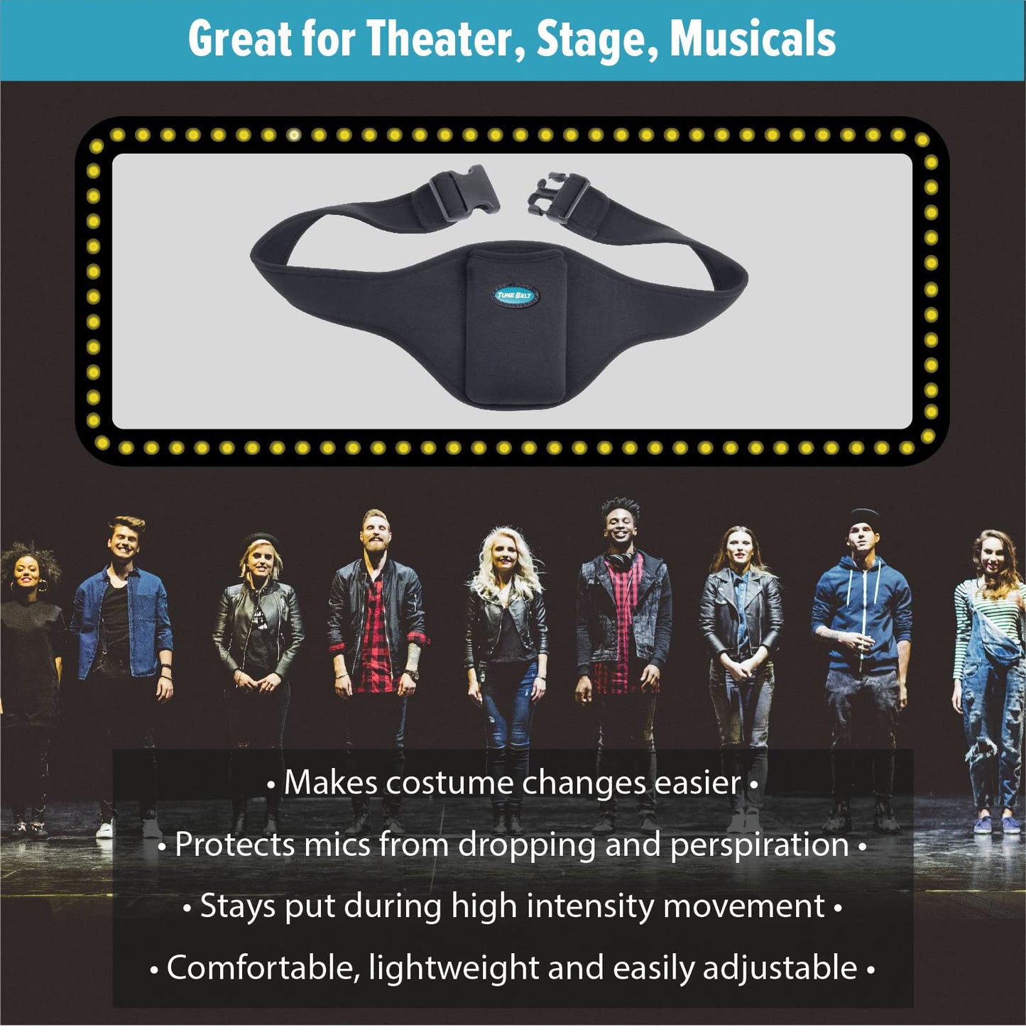 Tune Belt Mic Belt - Microphone Holder Pack - The Original Brand - Carrier Pouch Securely Holds and Protects for Fitness Instructors, Theater, Speakers and More