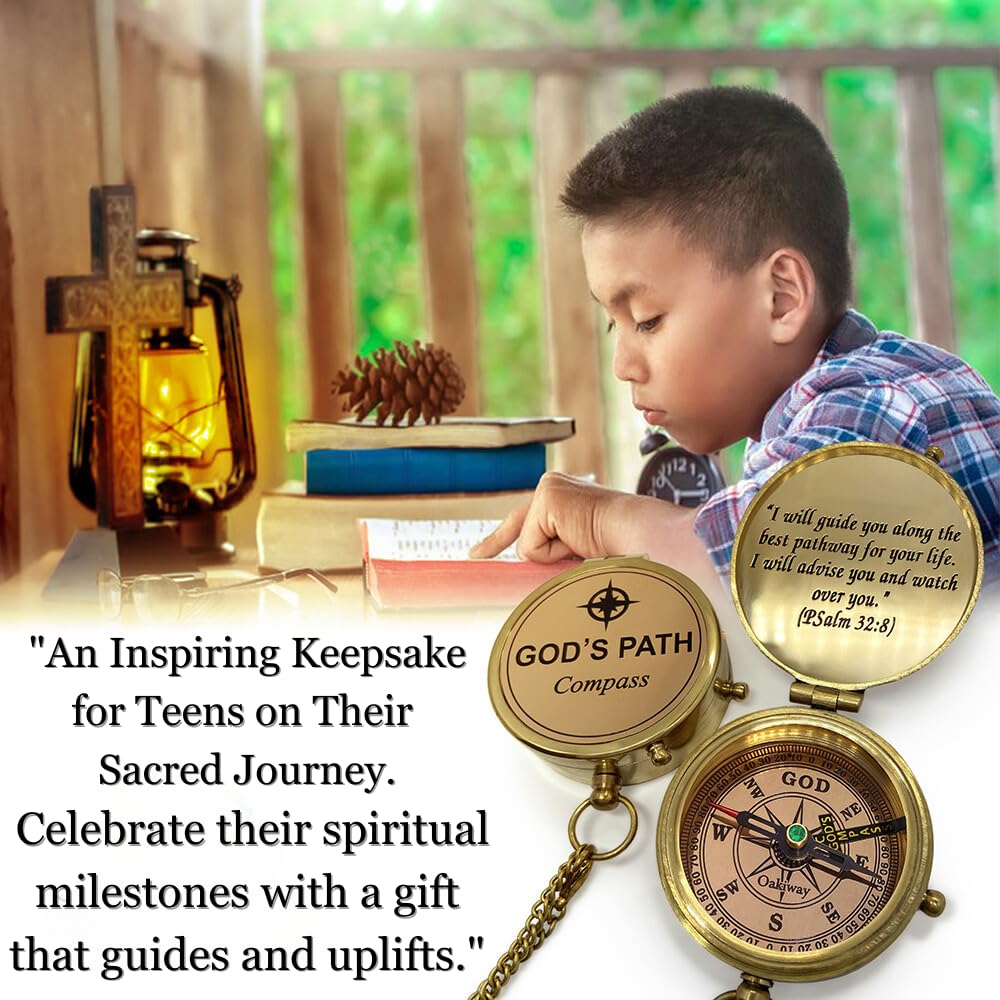 God's Path Compass - Religious Gifts for Men, Baptism Gift for Teenage Boys, Christian, Catholic, Communion, Confirmation, Graduation, Sentimental & Inspirational Present - Greeting Card Included