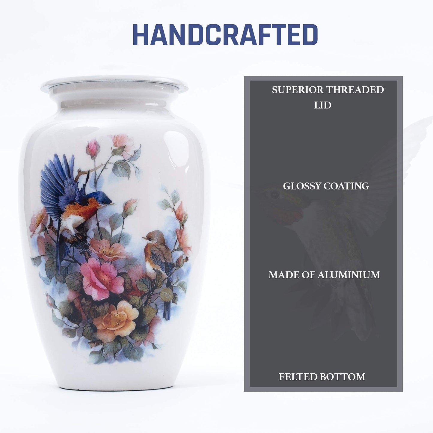 BOLD & DIVINE Birds Cremation Urn | Human Ashes Adult Memorial urn, Burial, Funeral Cremation Urns | 200 Cubic Inches (Large/Adult Urn) with Unique Velvet Bag