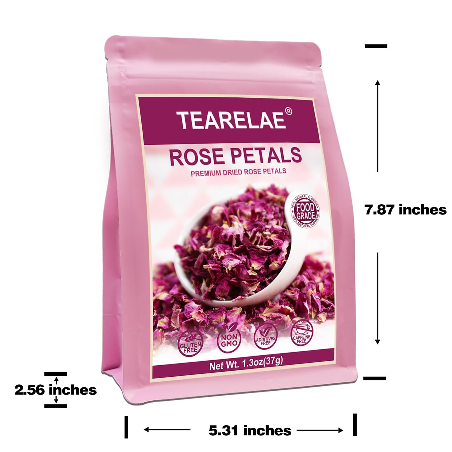 TEARELAE - Dried Rose Petals - 1.3oz/37g - Top-Grade Pure Natural Edible Rose Flowers - Use for Tisanes, Baking, Candle Making, Soap Making and Handicraft