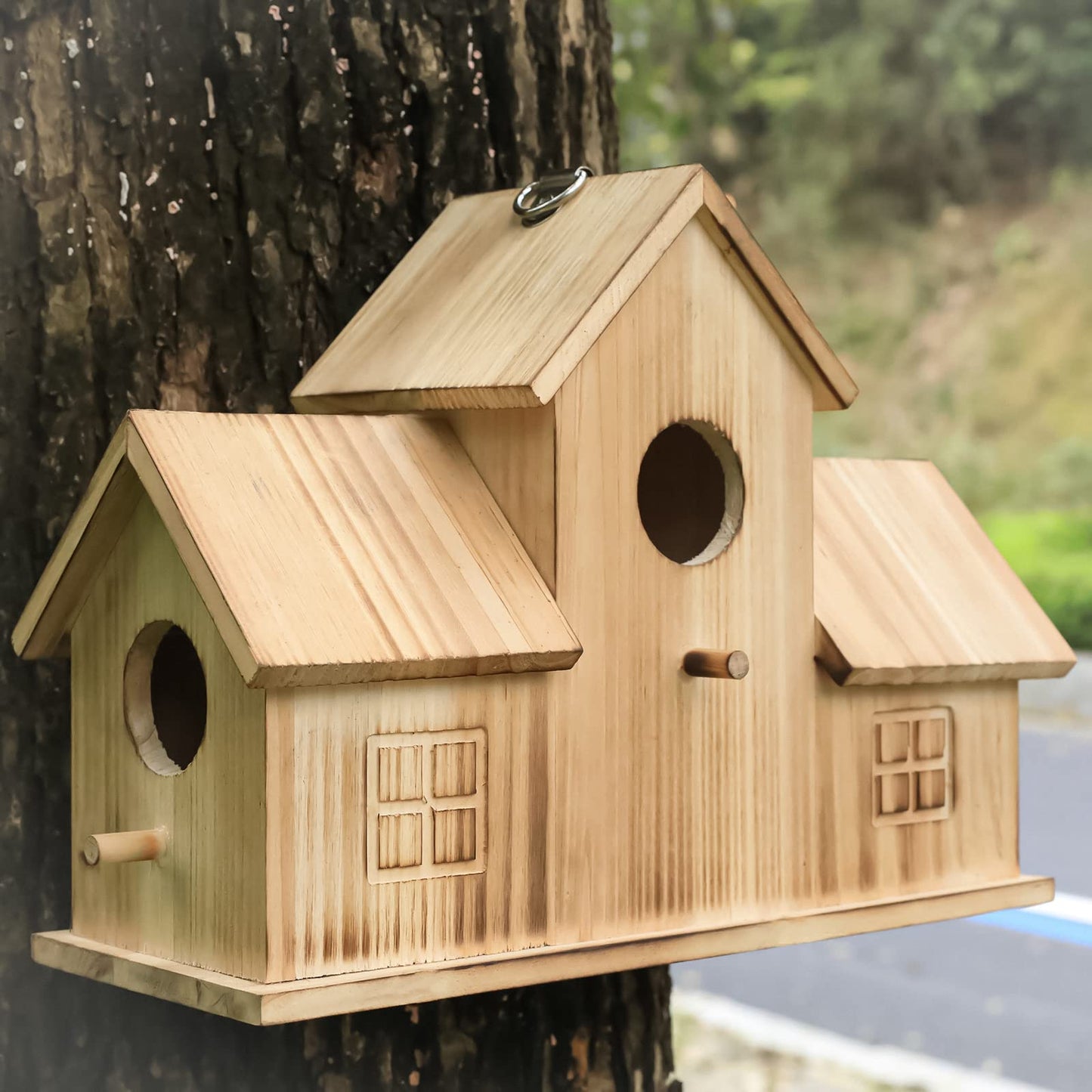 Outdoor Birdhouse, Outdoor 3-Hole Birdhouse, Room for 3 Birds, Bird Cardinal Garden Hanging Birdhouse Outdoor Birdhouse, Room for 3 Birds, Bird Cardinal Garden Hanging Birdhouse