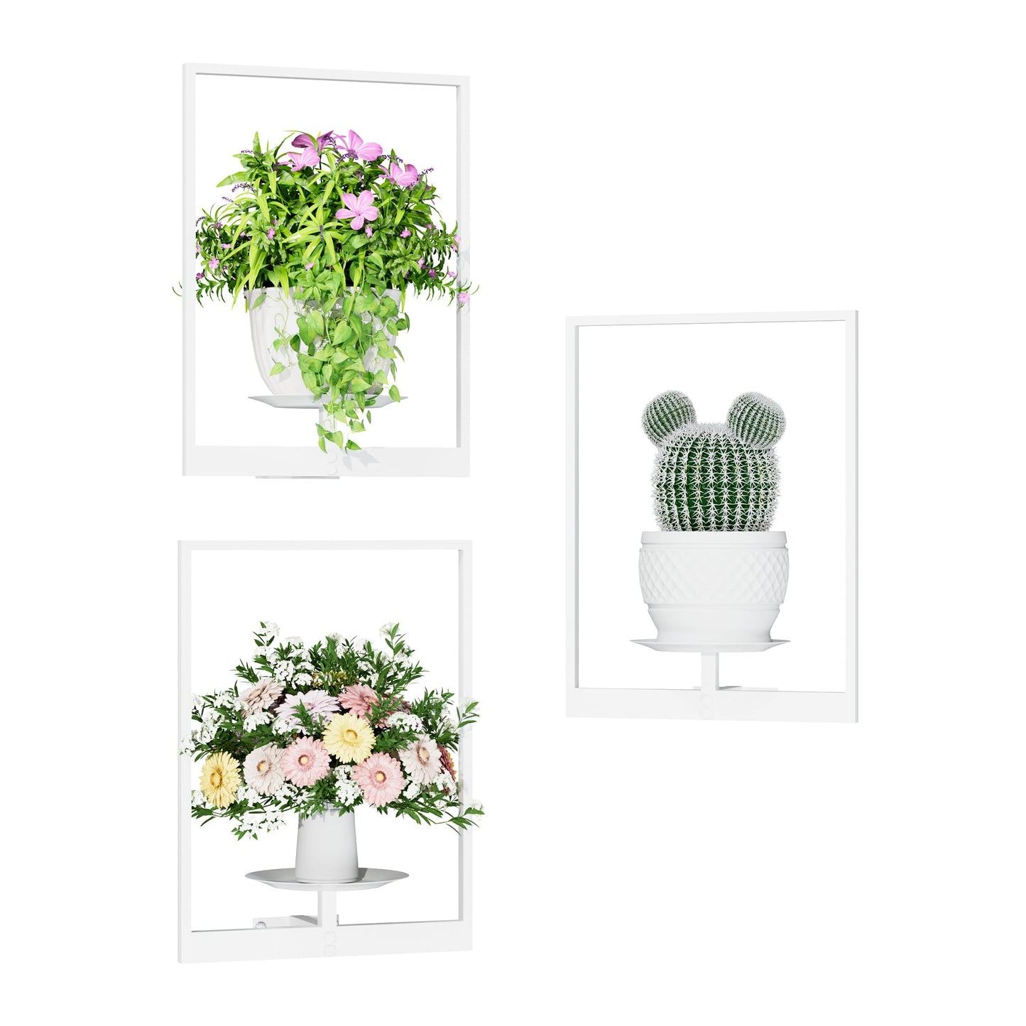 BUTUNITA White Metal Wall Plant Holder - 3-Pack Wall Mounted Plant Stands and Hanging Holders for Indoor Planter and Flower Pot -Rectangle Decor Shelf for Plant Storage (Pot Not Included)