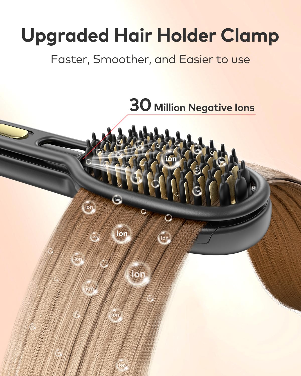 llano Hair Straightener Brush, 2025 Upgraded Ionic Hair Straightener and Curler 2 in 1 with Holder Clamp, Anti-Frizz, Anti-Scald Ceramic Straightening Brush for All Hair Types (Grey)