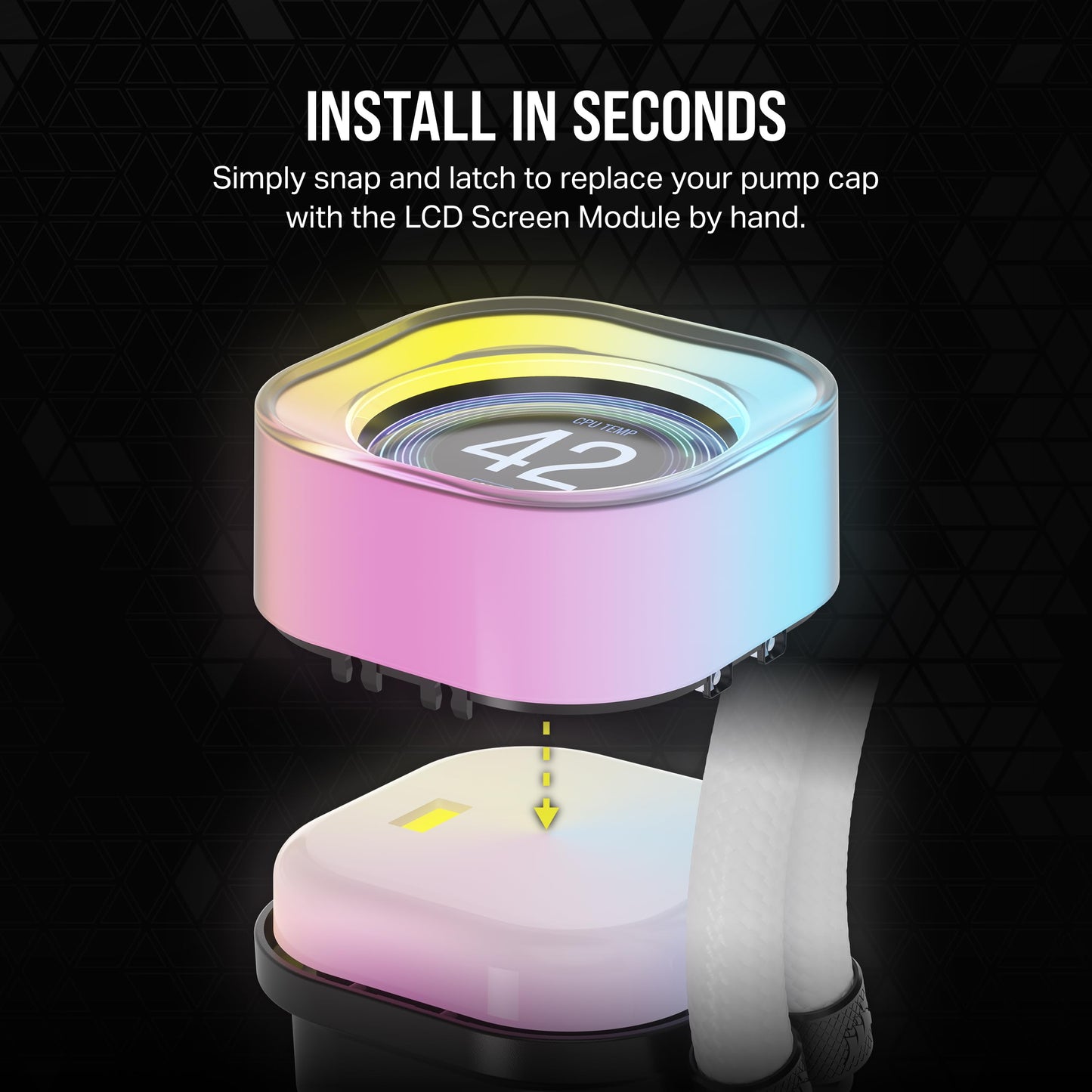 CORSAIR iCUE Link AIO LCD Screen Module - 2.1” IPS LCD Screen - 24 Individually Addressable RGB LEDs - Tool-Free Installation - White