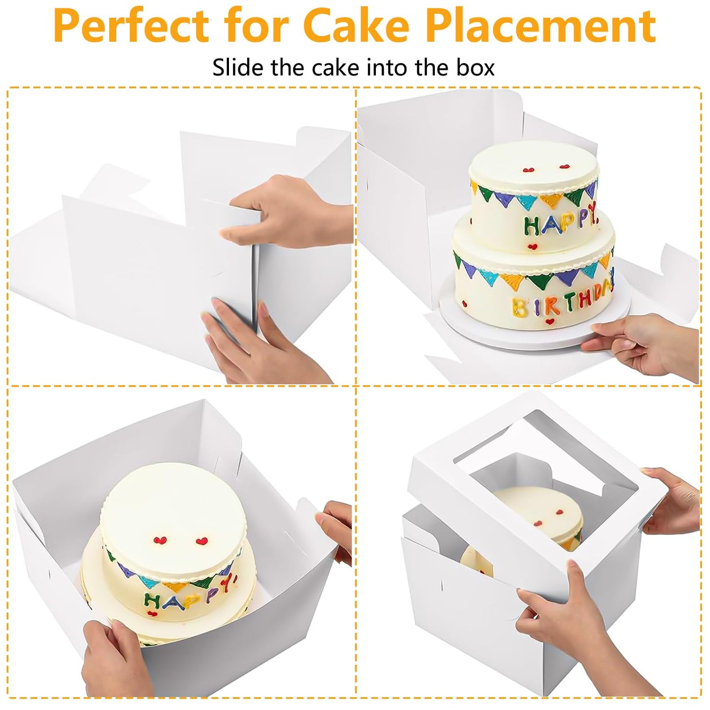 40 Pcs 10x10x8 Inch Cake Boxes with Cake Boards Set (20 Boxes and 20 Boards) White Tall Bakery Boxes Disposable Cake Storage Container Baking Boxes with Window for Tier Cakes Pie Pastry