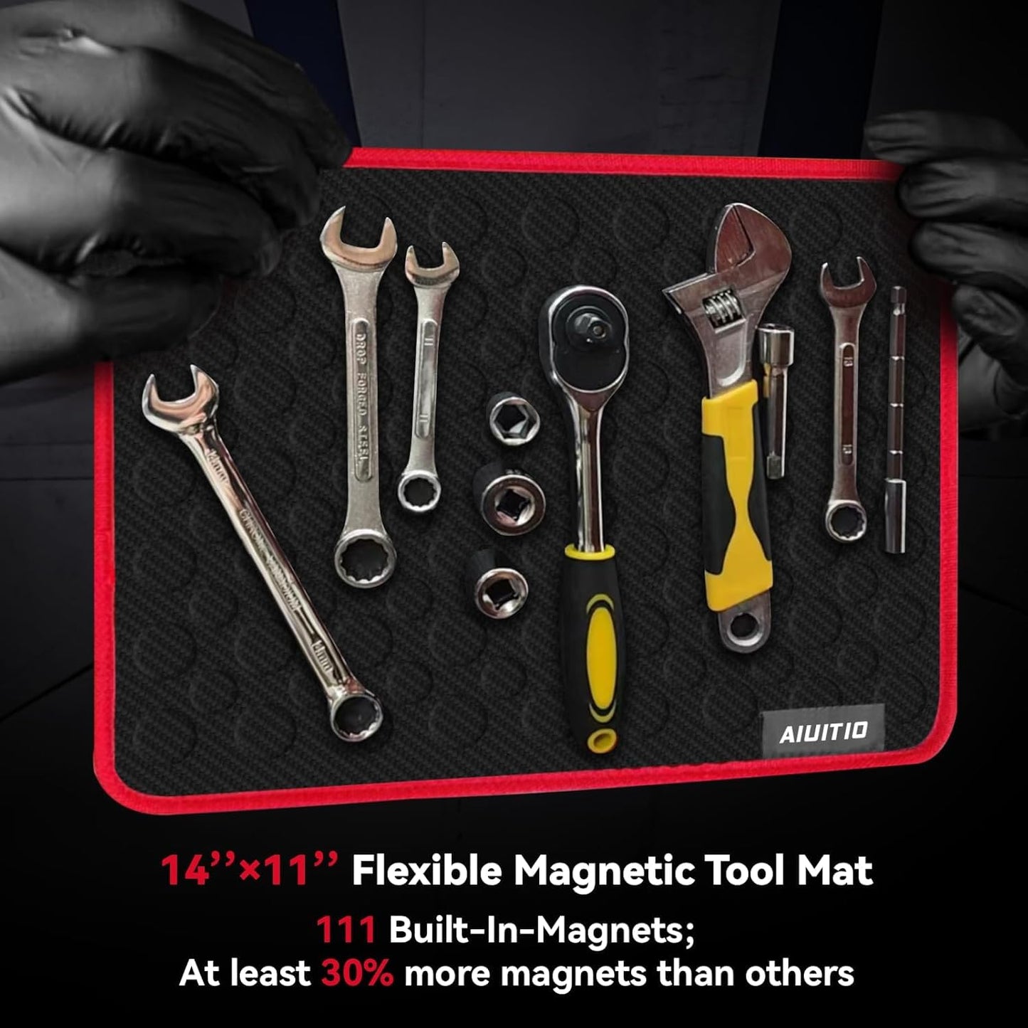 AIUITIO 5 - Piece Flexible Magnetic Tool and Parts Mat,3 Sizes Flexible Magnetic Tool Holder - Thin Profile Perfect for Toolbox Drawers - Tool Holder Conforms to Body Panels