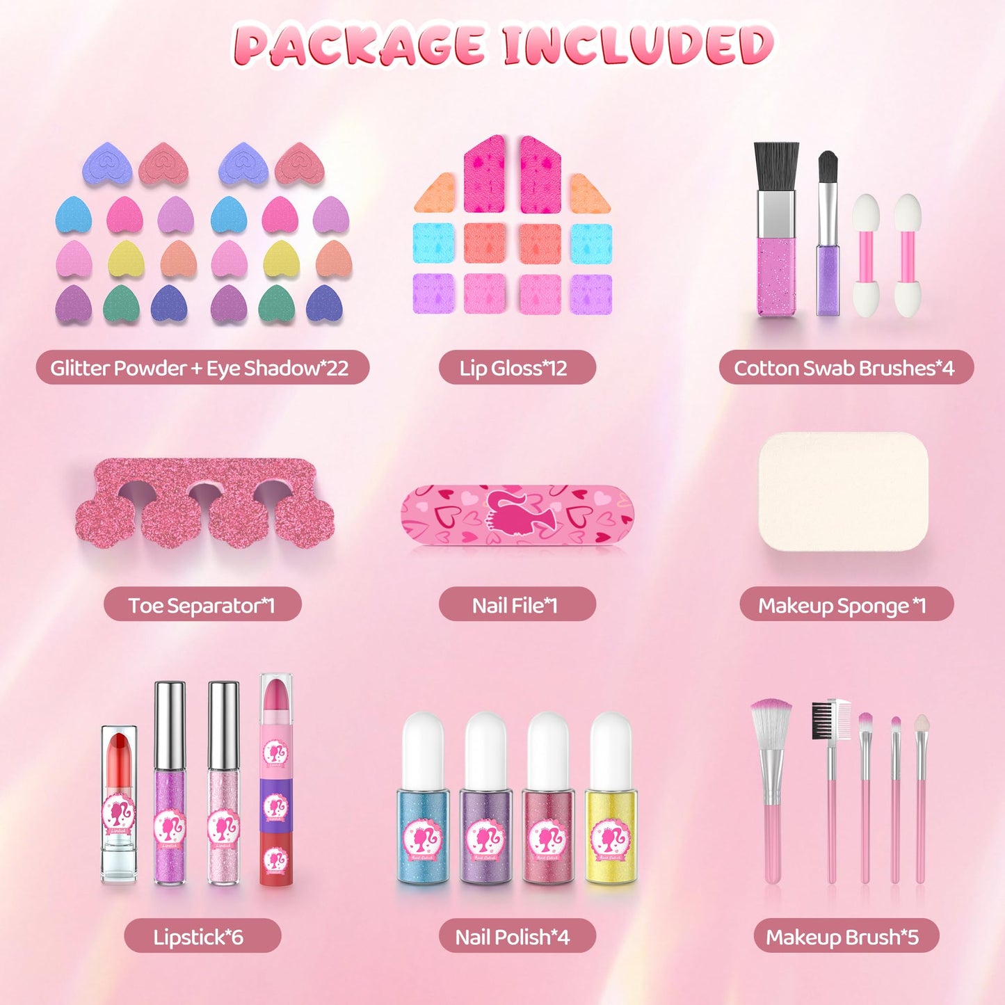PERRYHOME Kids Makeup Kits for Girls,57 Pcs Kids Makeup Sets for Girls 3-12,Non-Toxic Washable Real Cosmetic Set,Birthday Gift Princess Toys (Fairy Floss Pink)