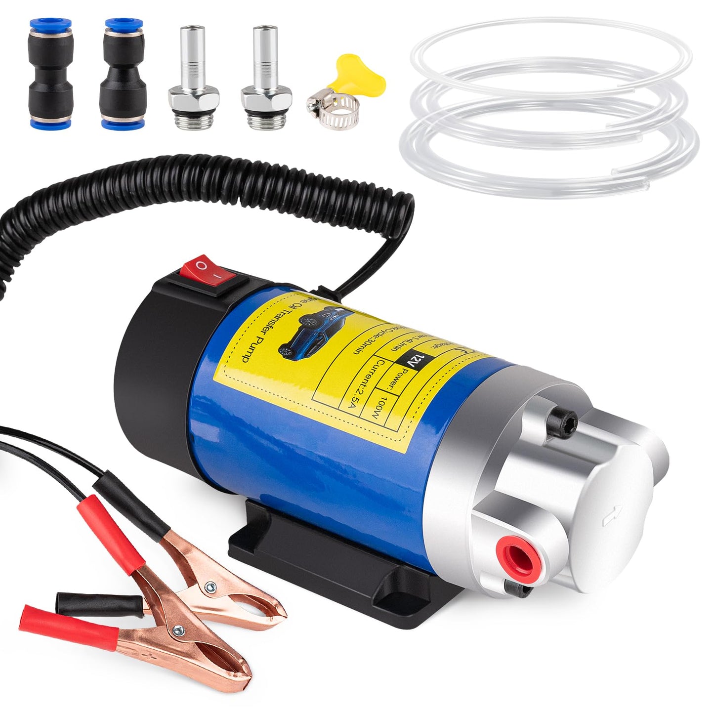 Oil Extractor Pump 12V 100W, Ultra-Quiet Fluid Transfer Pump for Engine Oil, Transmission Fluid, Gear Oil Change - Self-Priming Oil Change Pump for Car, Boat, Motorcycle, Mower, RV (3 Hoses+Adapters)