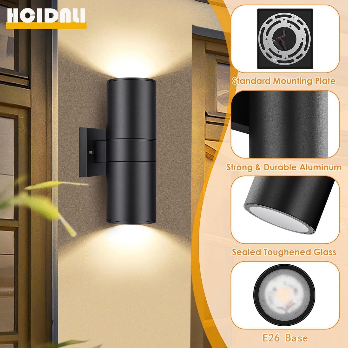 HCIDNLI Outdoor Lights Wall Mount, Modern Cylinder Exterior Wall Light Fixtures, Matte Black up and Down Porch Lights Waterproof Wall Sconce Outside Lights for House 4 Pack
