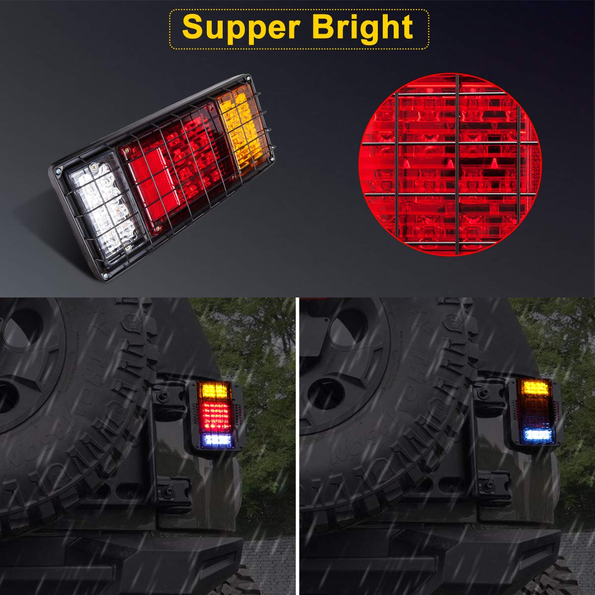 LIMICAR 40 LED Trailer Tail Lights Kit Waterproof, Truck Tail Lights with Reverse Turn Signal Brake Trailer Light Kit, Boat Trailer Lights For UTV UTE RV Camper Pickup (2 Pack)
