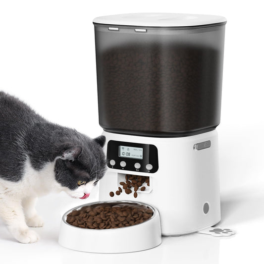 Automatic Cat Feeder, 4L Timed Cat Dry Food Dispenser, Pet Feeder up to 6 Meals and 30 Portions per Day, 10S Voice Record, Dual Power Supply, Non-Slip Base, Auto Pet Feeder for Cats and Small Dogs