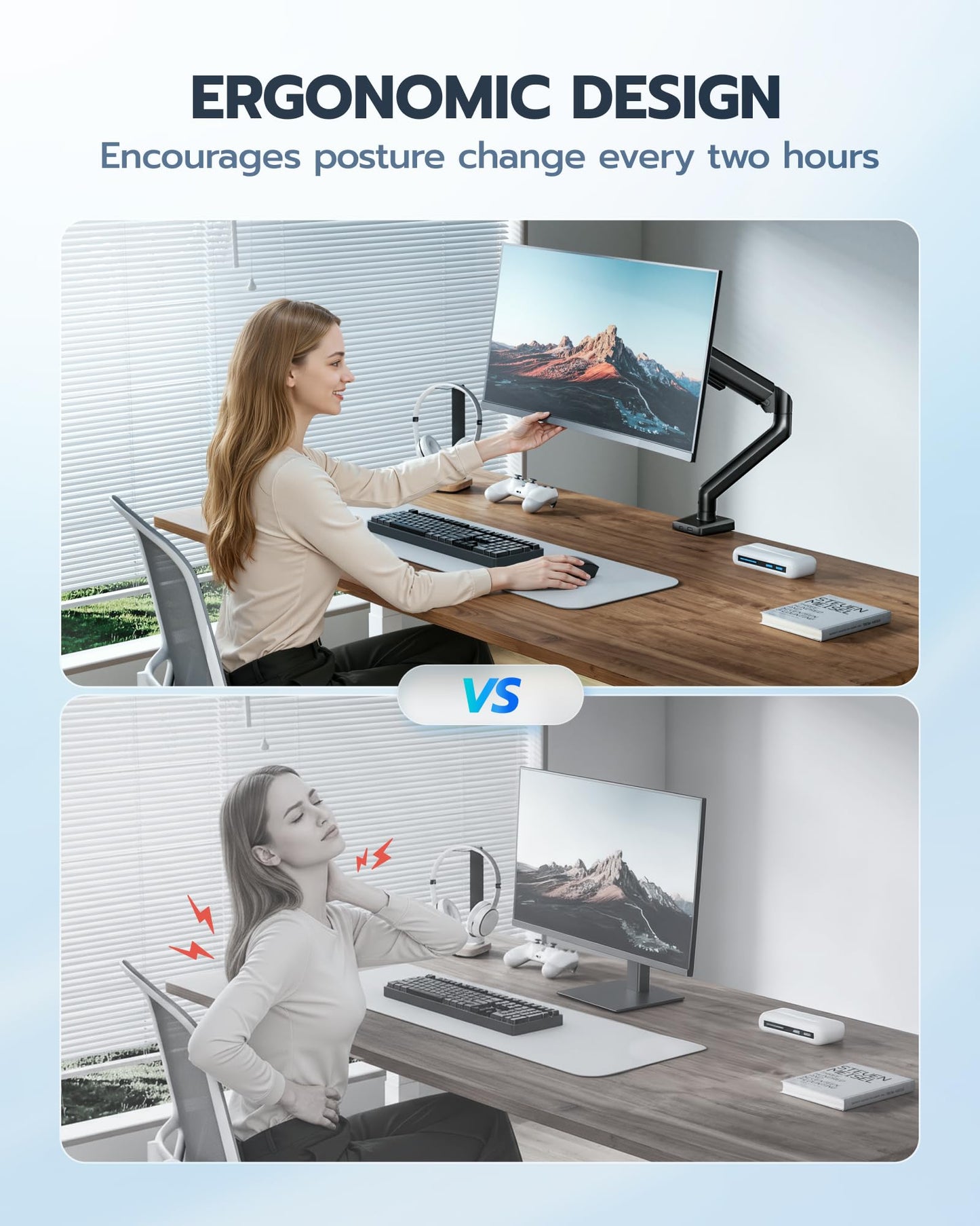 ARES WING Heavy Duty Single Monitor Arm - Fully Adjustable Monitor Mount for 17"-40" Ultrawide Screens up to 26.4 lbs with Clamp/Grommet Desk Mount, 75/100 Vesa Mount, Black
