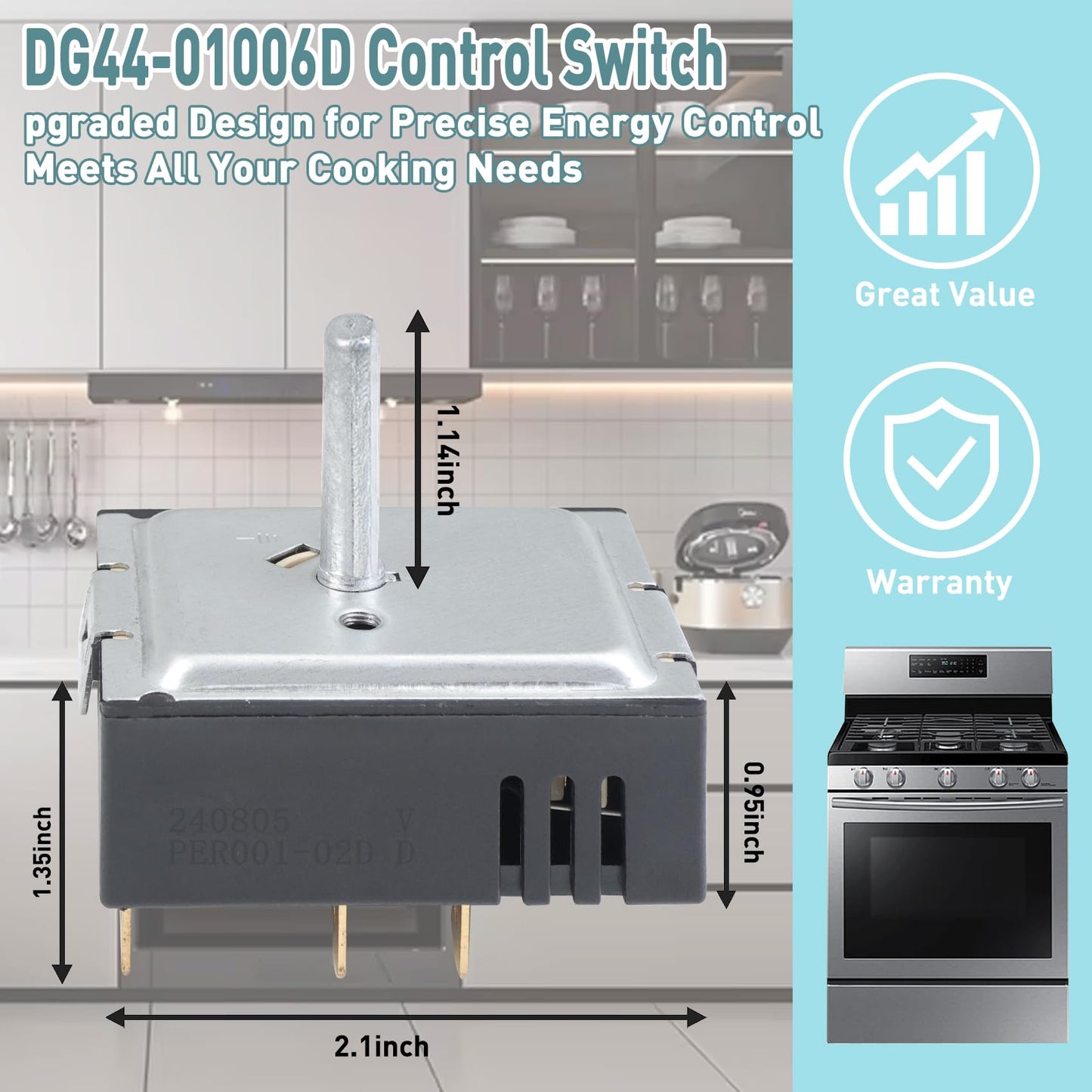DG44-01006D Range Surface Element Control Switch/Range Energy Regulator Switch Replaces Parts: PER001-02D, AP7031847, PS16633253, EAP16633253, PD00077321 Compatible with Samsung