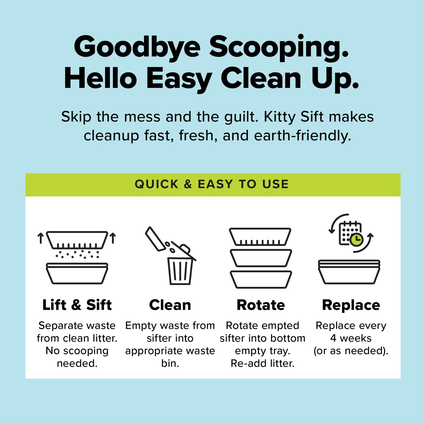 Kitty Sift (Set of 1 Litter Box & 5 Sifting Liners) Sustainable, Clean, Sifting, Disposable Cat Litter Box Kit - Jumbo, 6-Set Kit
