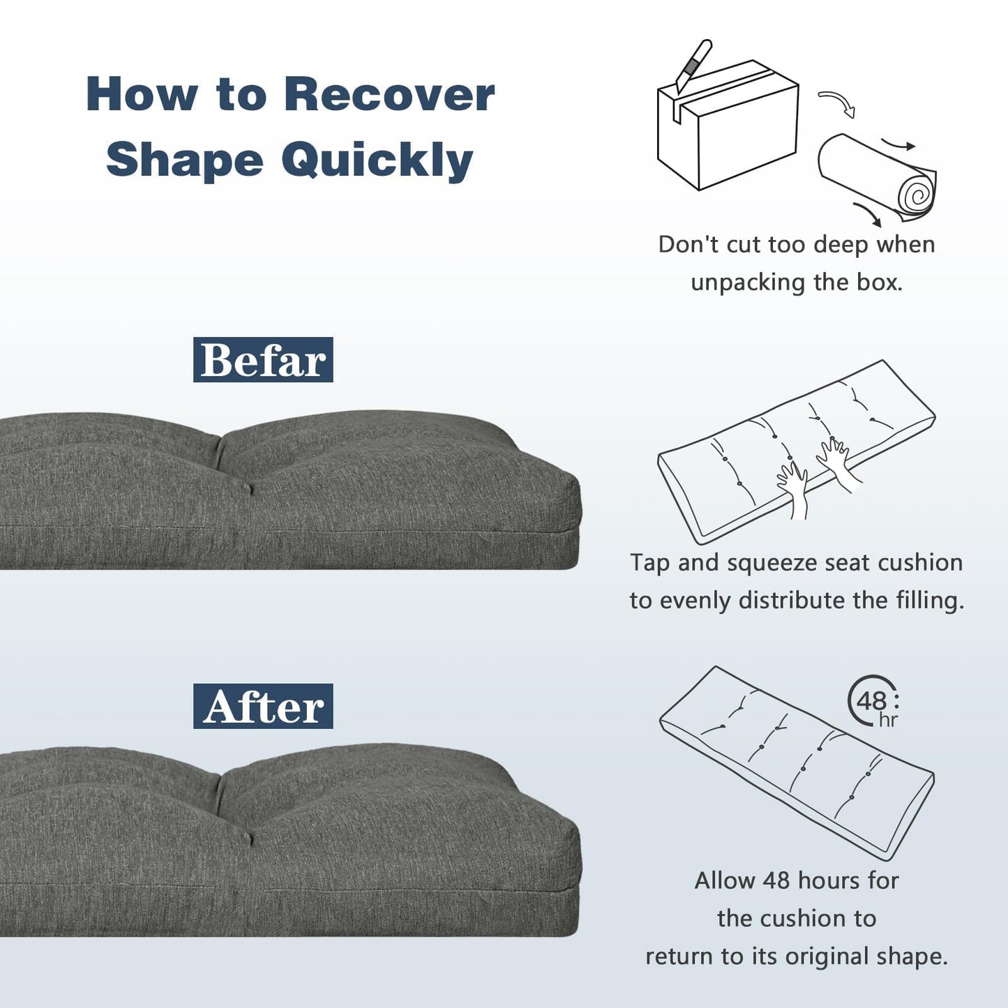 baibu 36 Inch Dual-Layer Patent Design Memory Foam Bench Cushion,Super Soft Indoor Outdoor Rectangle Bench Seat Cushion Standard Size Foam Pad with Non-Slip Bottom (Grey, 36x15x3In)