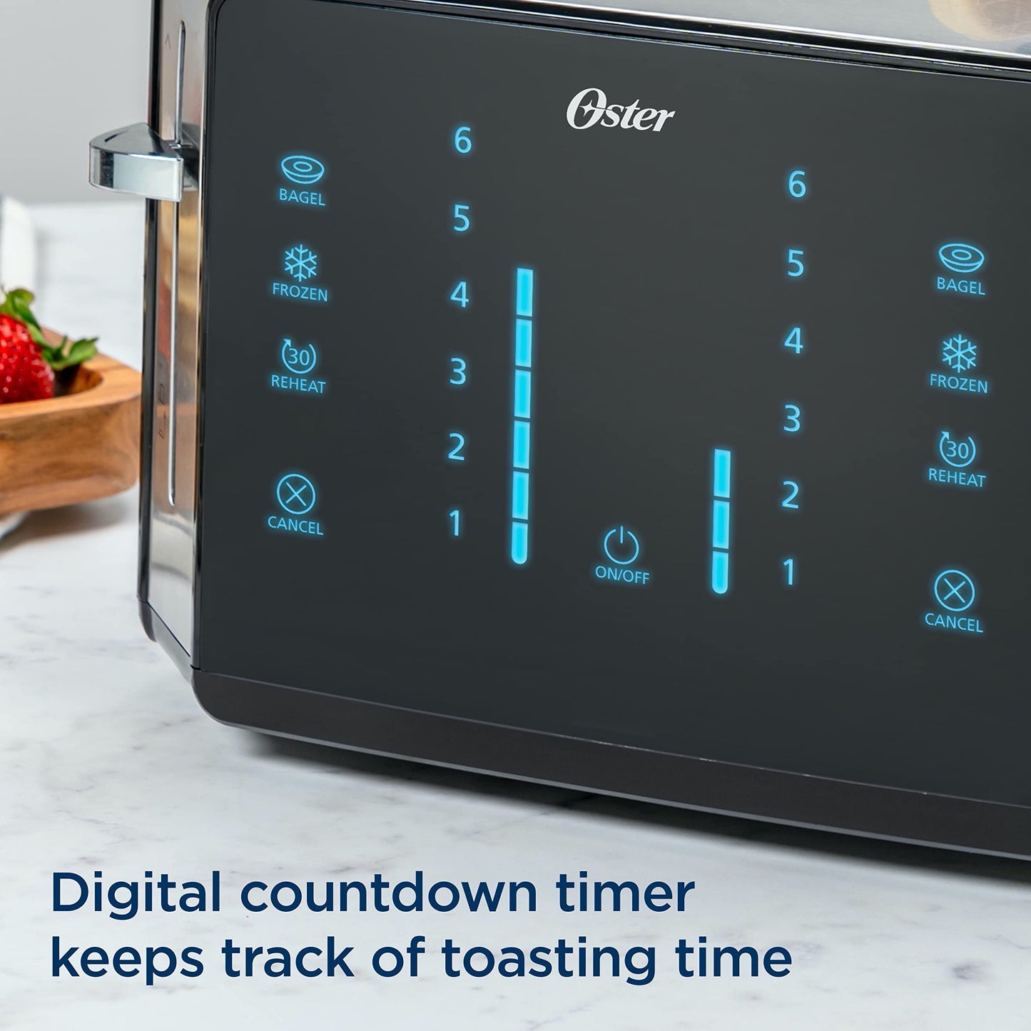 Oster 4-Slice Toaster, Touch Screen with 6 Shade Settings and Digital Timer, Black/Stainless Steel