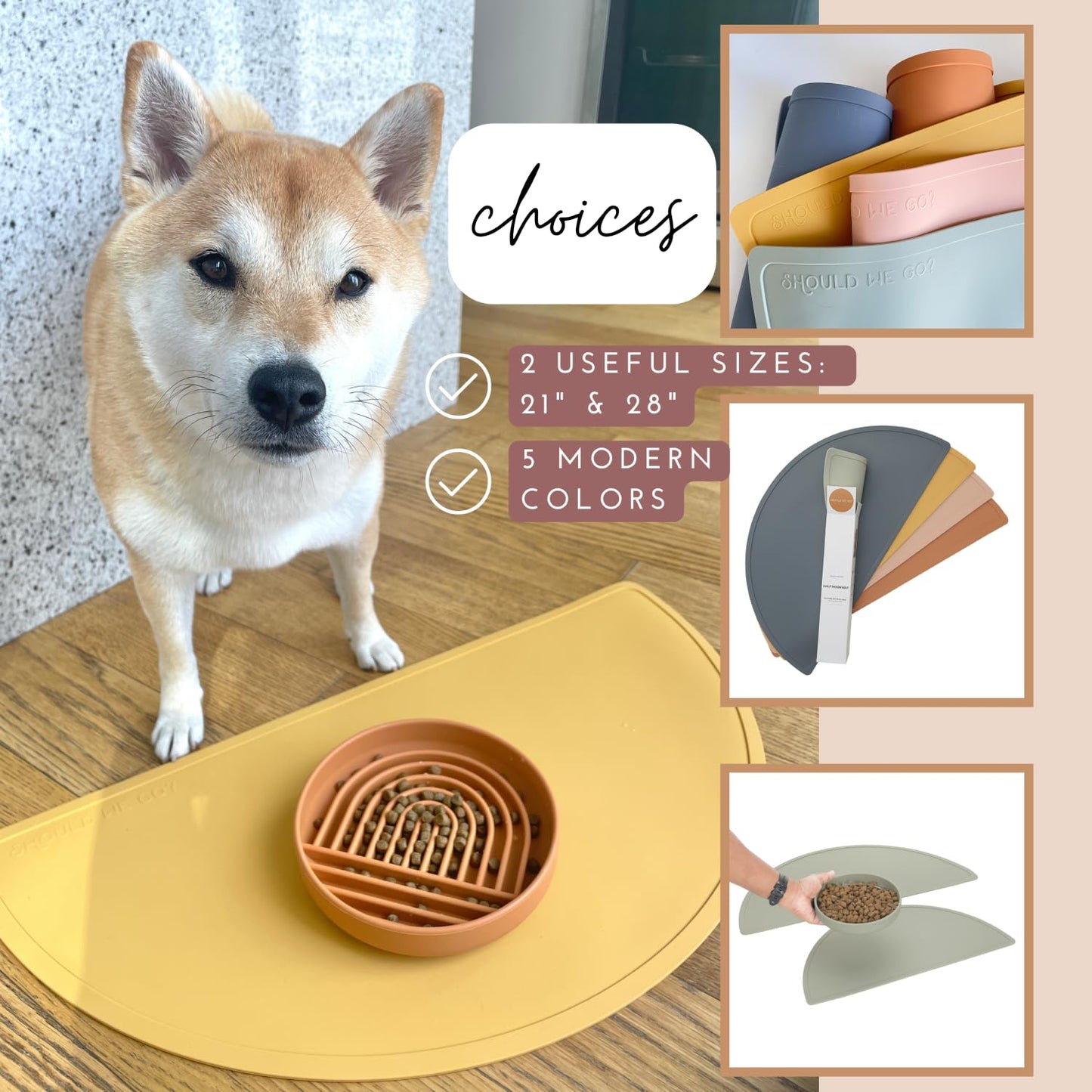 Silicone Pet Food Mat: Waterproof, Non-Slip, Raised Edges to Prevent Spills, Easy-to-Clean Flexible Tray for Dog Feeding and Water Bowls. Large, Cute, Modern Design. (Large, Honey)