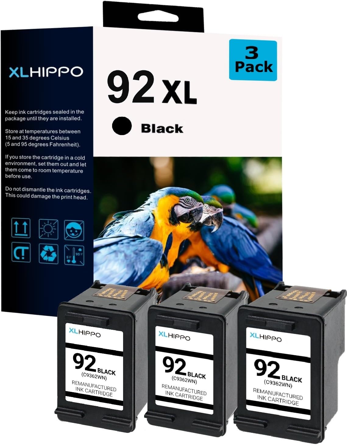 92XL Ink Cartridges Replacement for HP 92 Ink Cartridge Black Compatible with HP 5420v 5442 6310v C3180 C3194 C3100 C3140 C3170 C3173 Printers 3 Pack 92 Black