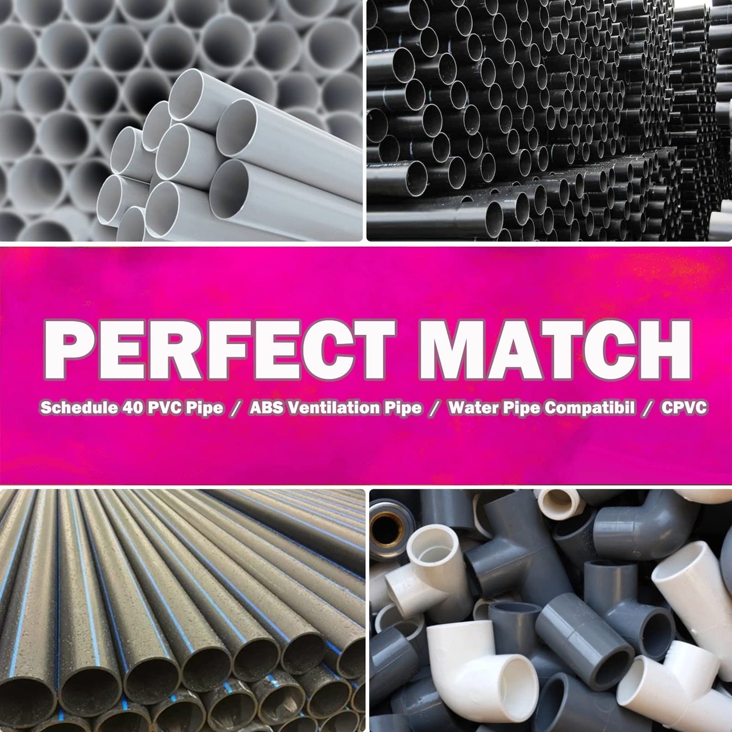 5-Piece Plastic Pipe Reamer Tool Kit for PVC, CPVC & ABS Fittings,Includes 1.25", 1.5", 2", 3", 4" Reamers,Compatible with Standard 1/2" Drills,3/8" Hex Shaft, for Exhaust, Drain, Water Pipes Cleaning