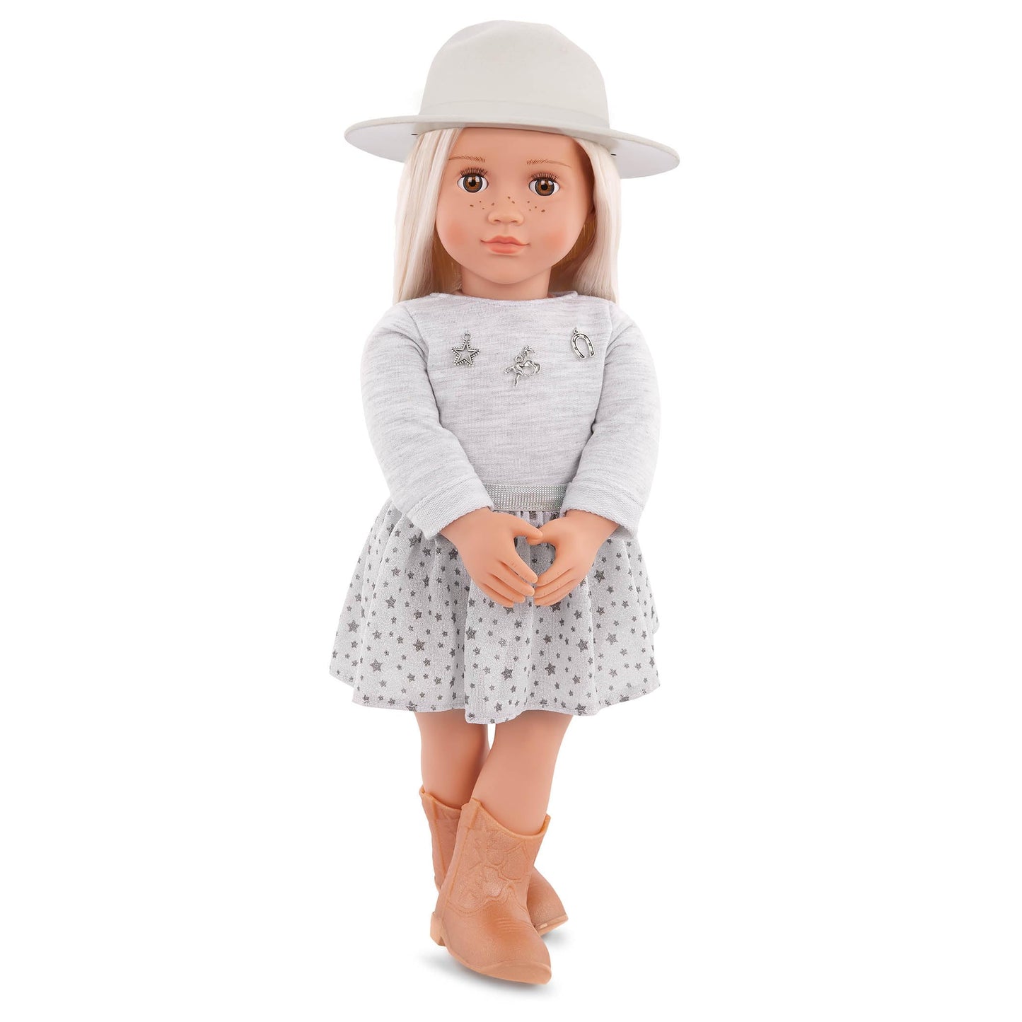 Our Generation – 18-Inch Fashion Doll – Lifelike Hazel Eyes & Long Platinum – Blonde Hair – Equestrian Sweater Charms & Brim Hat – Pretend Play 3+ Years – Abigale