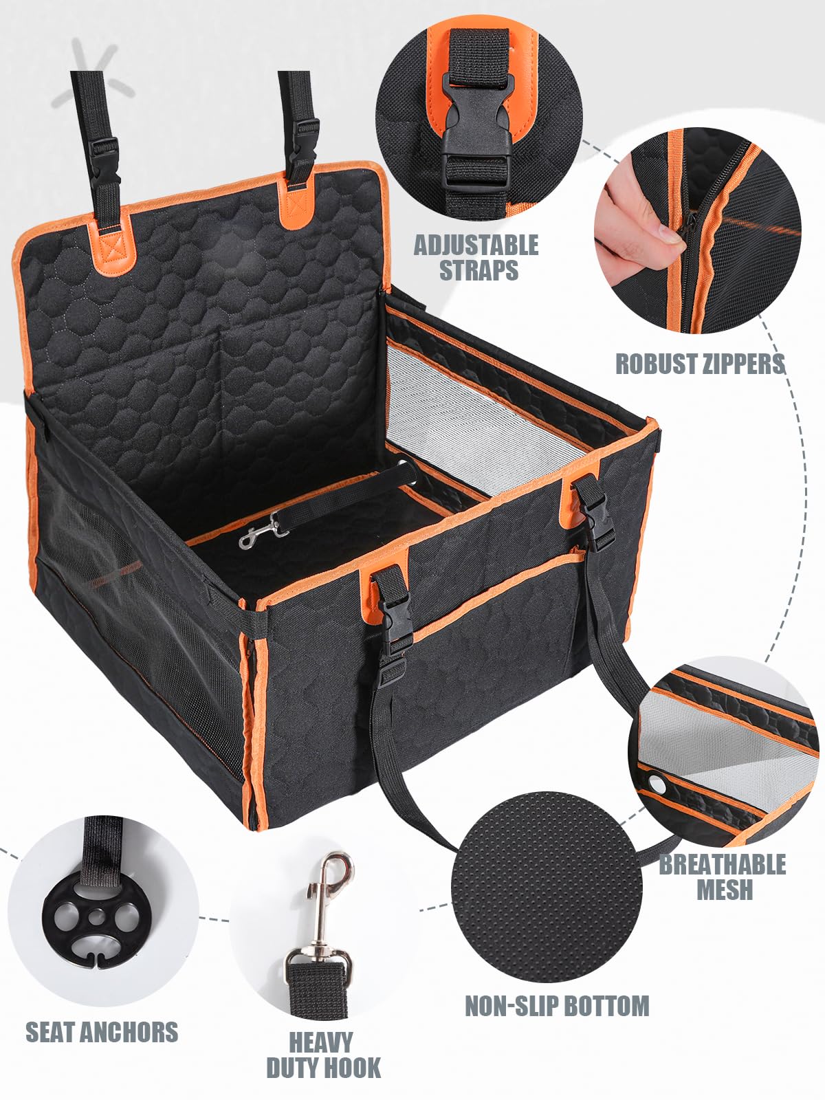 Prpeko Dog Car Seat for Large Dogs,Waterproof Fabric with Breathable Mesh&Adjustable Dog Seat Belt for Car,Dog Bed for Back Seat Up to 30 LB-Small Orange