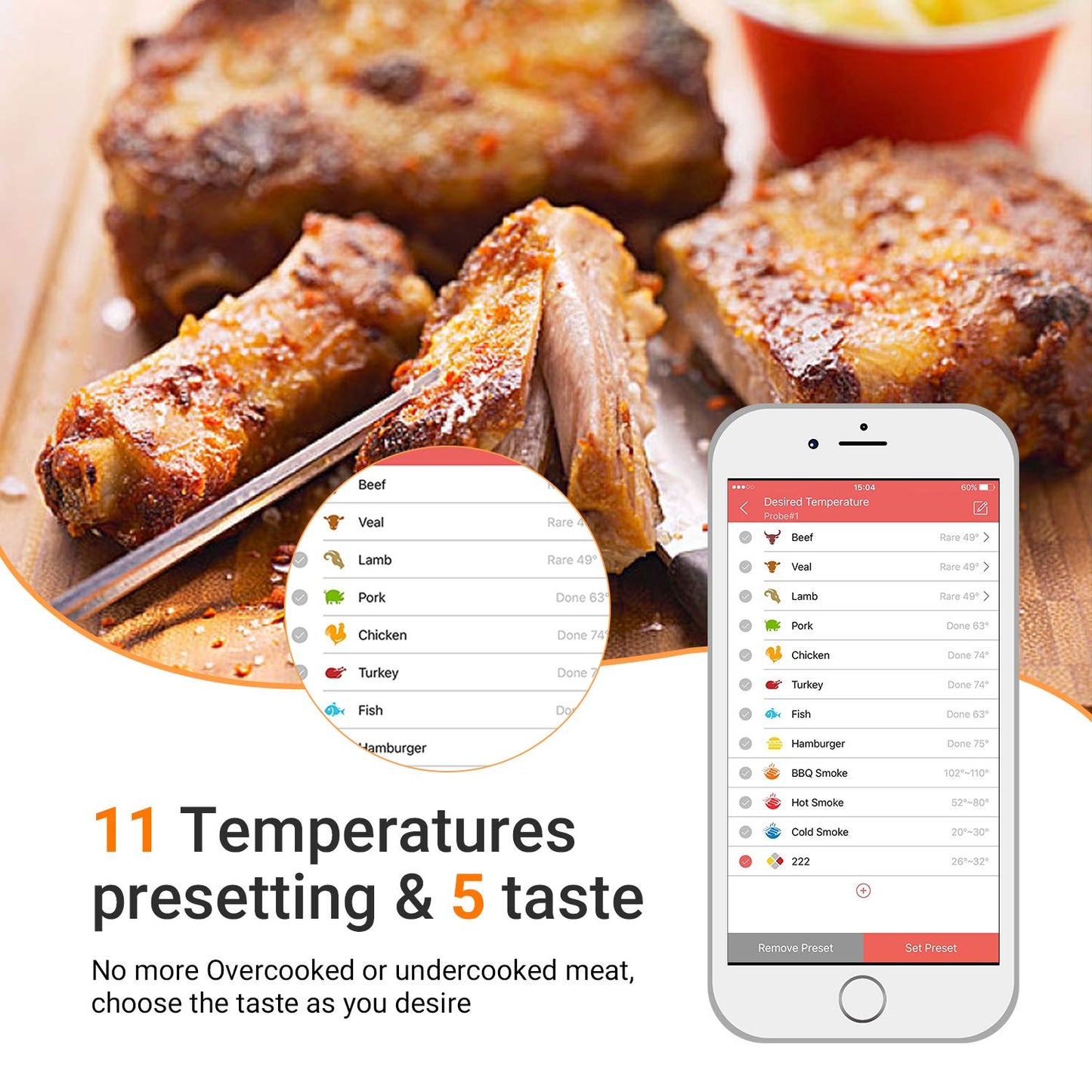INKBIRD IBT-4XS BBQ Thermometer Bluetooth Meat Thermometers, 150ft Wireless Meat Thermometer with 4 Probes, Meat Thermometer Wireless Probe for Smoker Grill Oven Kitchen Cooking