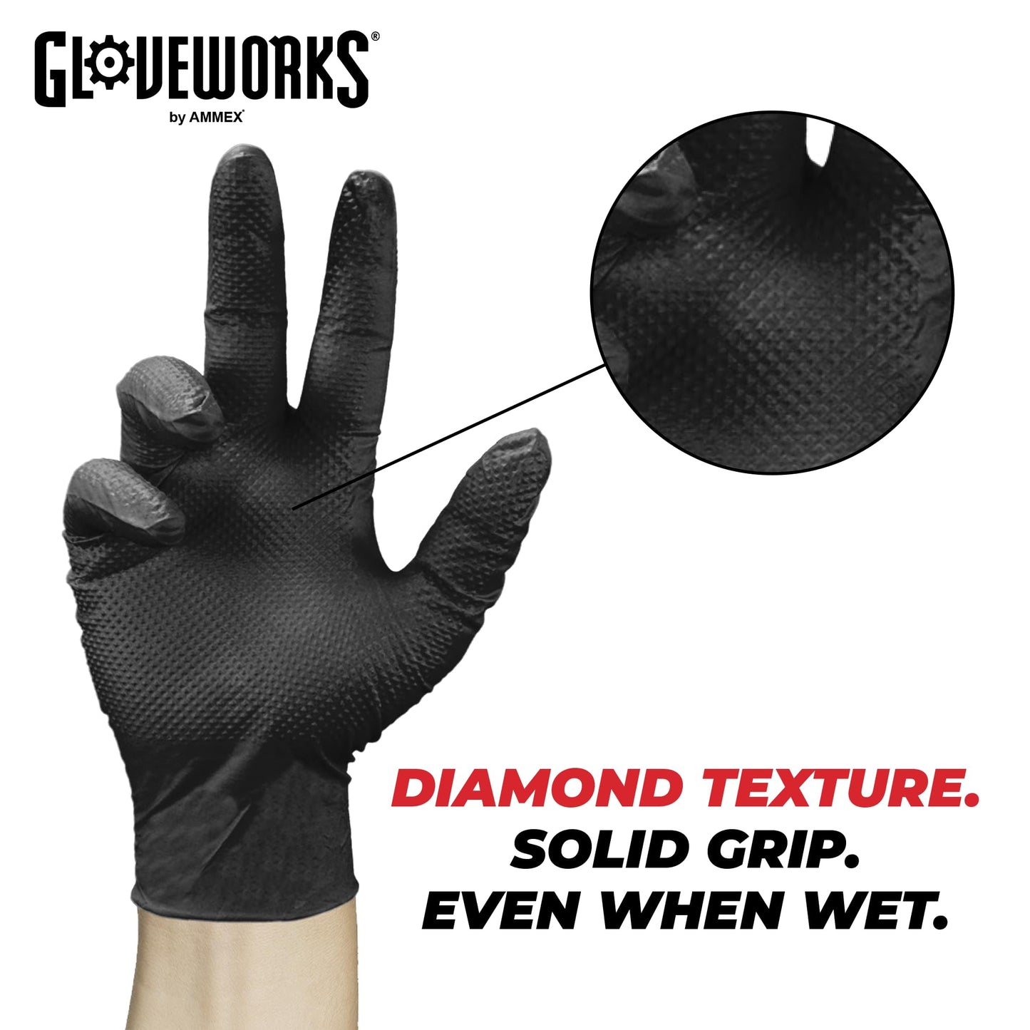 GLOVEWORKS HD Industrial Black Nitrile Gloves - 6 mil, Latex Free, Powder Free, Diamond Texture, Disposable, XLarge, GWBN48100-BX, Box of 100