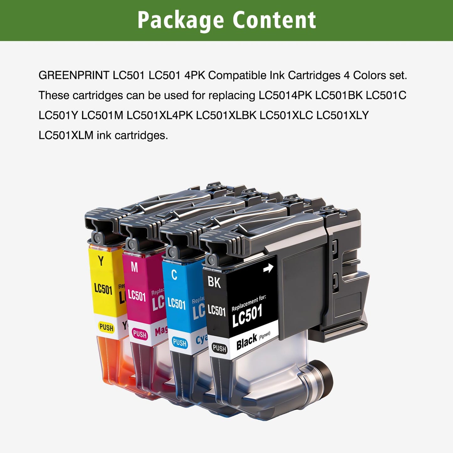 GREENPRINT LC501 LC5014PK Compatible Ink Cartridges Standard Capacity for MFC-J1260W MFC-J1360DW MFC-J1410DW Printers (4 Colors Set, Black Cyan Magenta Yellow)