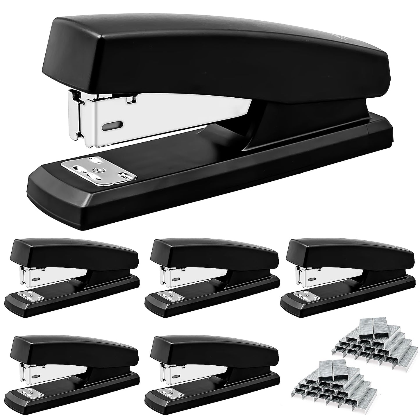 6 Pack Desktop Staplers with 3000 Staples 24/6 Staples, Heavy Duty Office Stapler 2-20 Sheet Capacity Basic Desk Stapler for School Office Supplies, No Jam, Non Slip, Black
